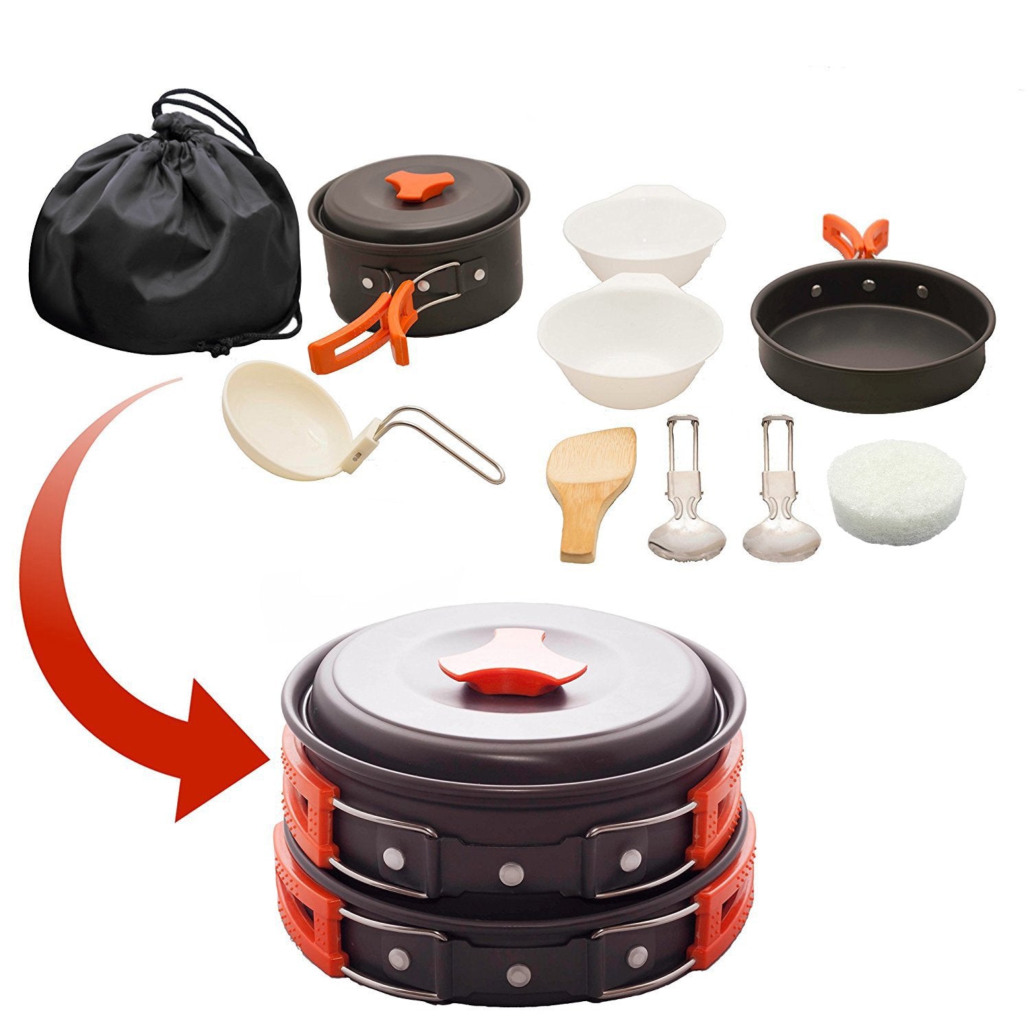 12-Piece Lightweight Camping Cookware Set – Nonstick Pot, Pan & Utensils for Backpacking & Hiking