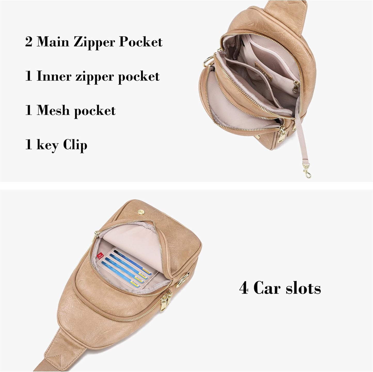 INICAT Crossbody Sling Bags Travel Cross Body Purses Faux Leather Fanny Packs Chest Bag for Women