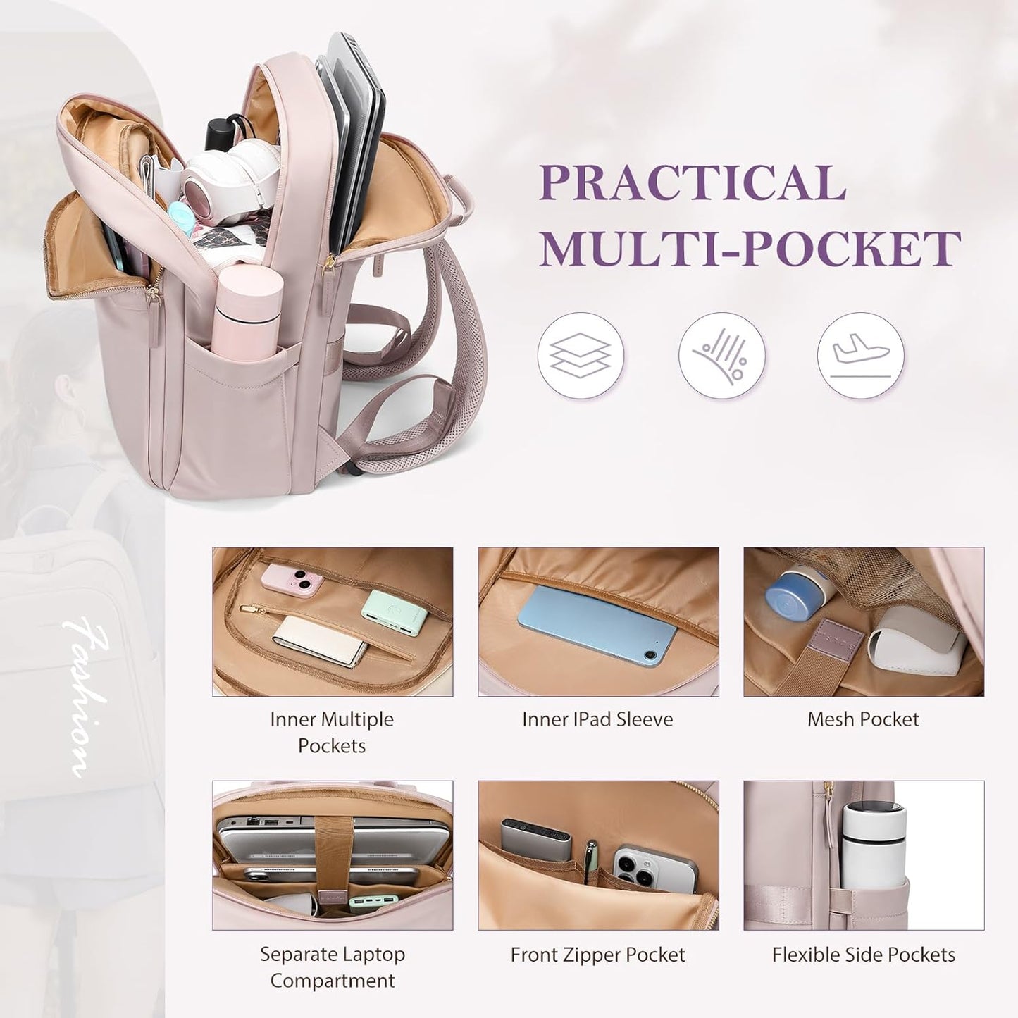 Travel Backpack for Women Personal Carry On Bag Business Weekender Hiking Multilayer Laptop Bag,16