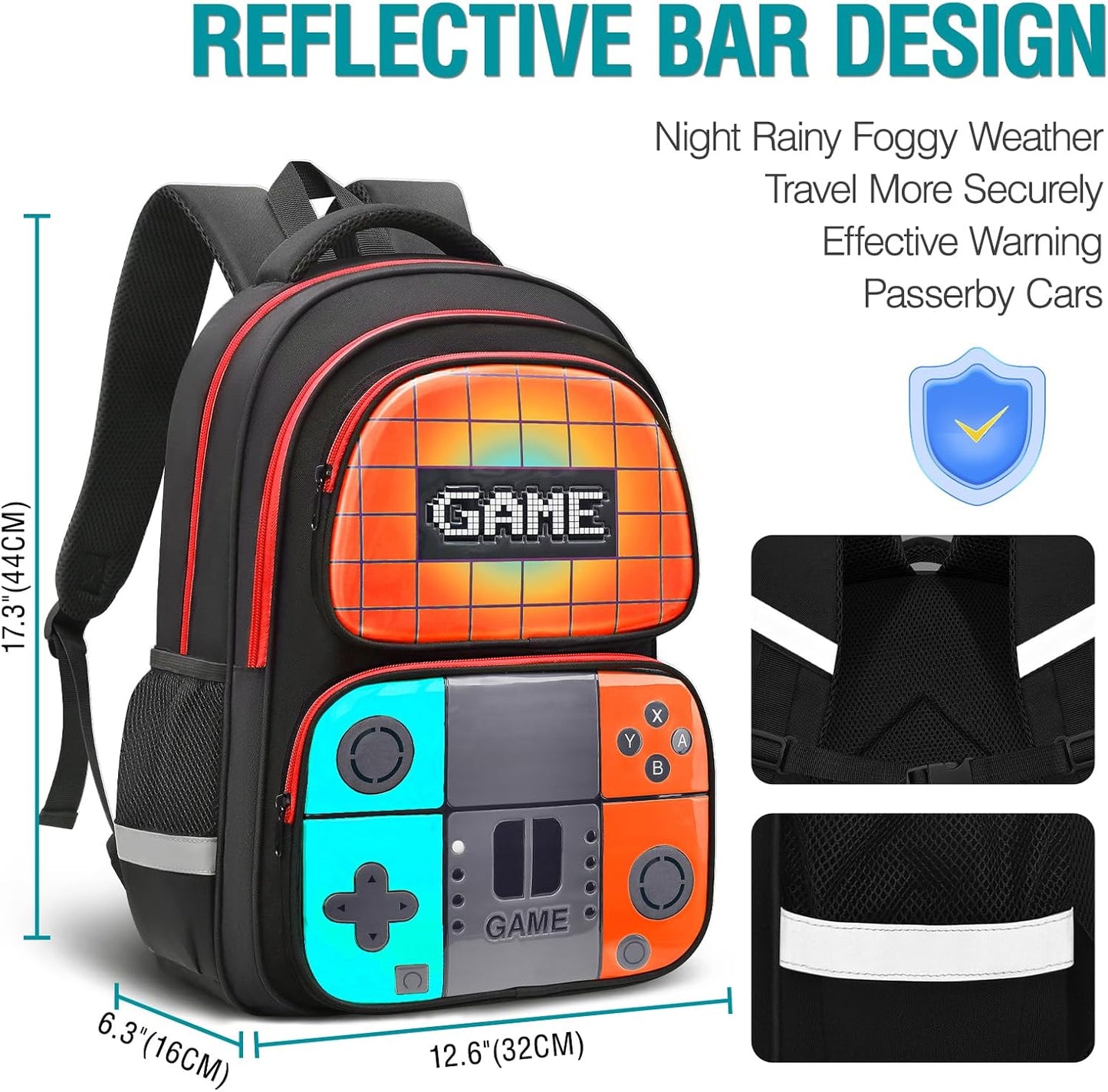 School Backpack For Boys,Gamer Kids Backpack For Elementary Middle School Student Age 6-14,17″ Video Game Bookbag For Laptop