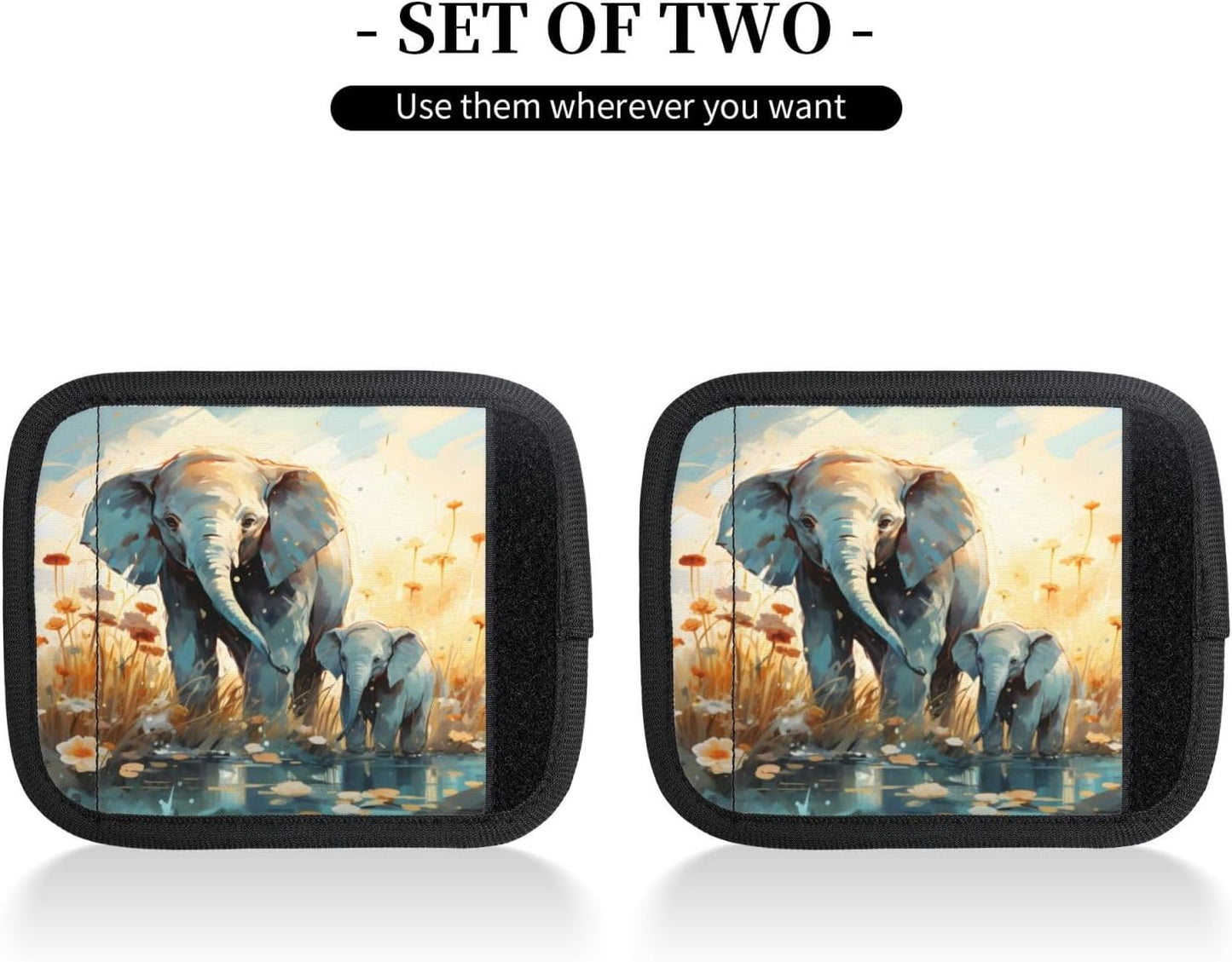 Luggage Handle Wraps Watercolor Elephant Floral Luggage Identifiers Soft Neoprene Luggage Handle Wraps For Suitcase Trolley Handle Grip Cover 2 Pack Luggage Tags