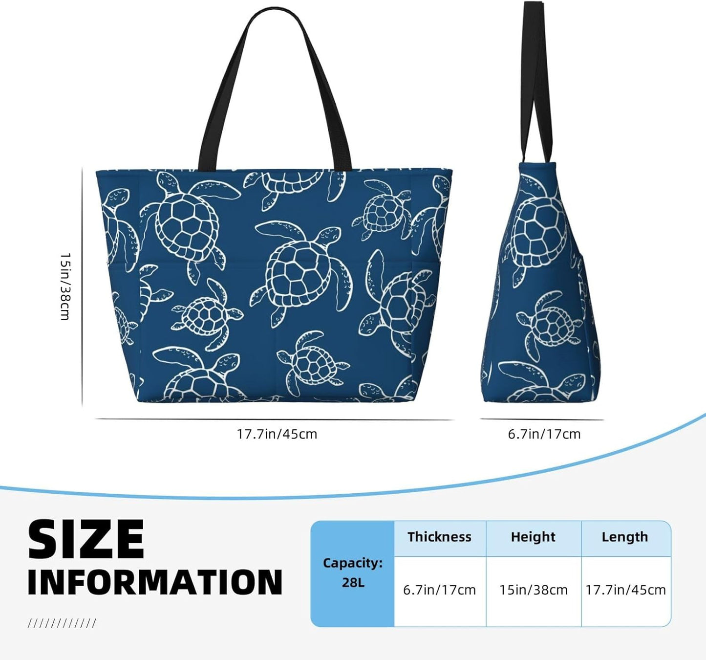 Large Travel Beach Tote Bag with Zipper Pockets Portable Lightweight Gym Bag Picnic Outdoor