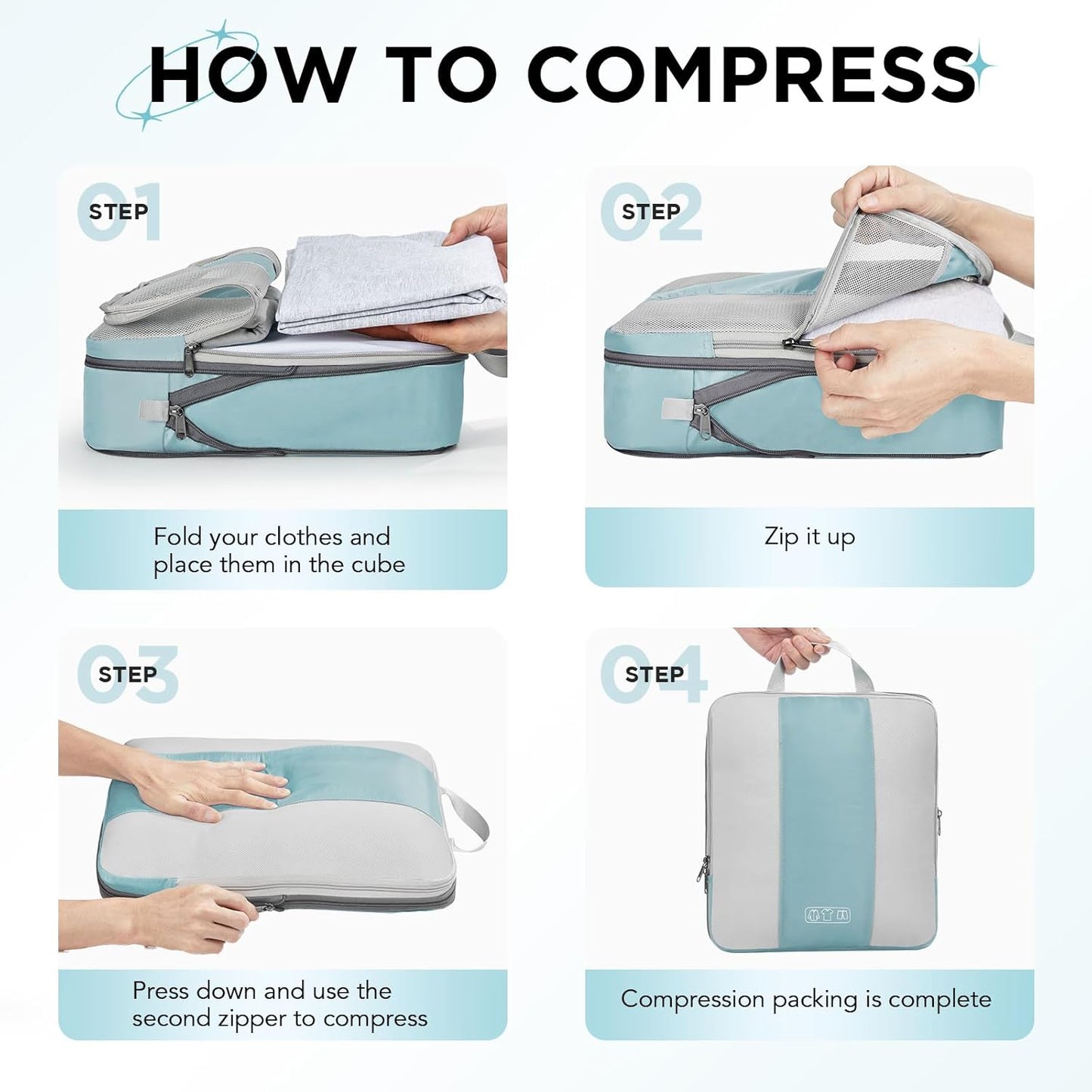 8 Set Compression Packing Cubes for Travel Essentials,Compressible Expandable Packing Cubes for