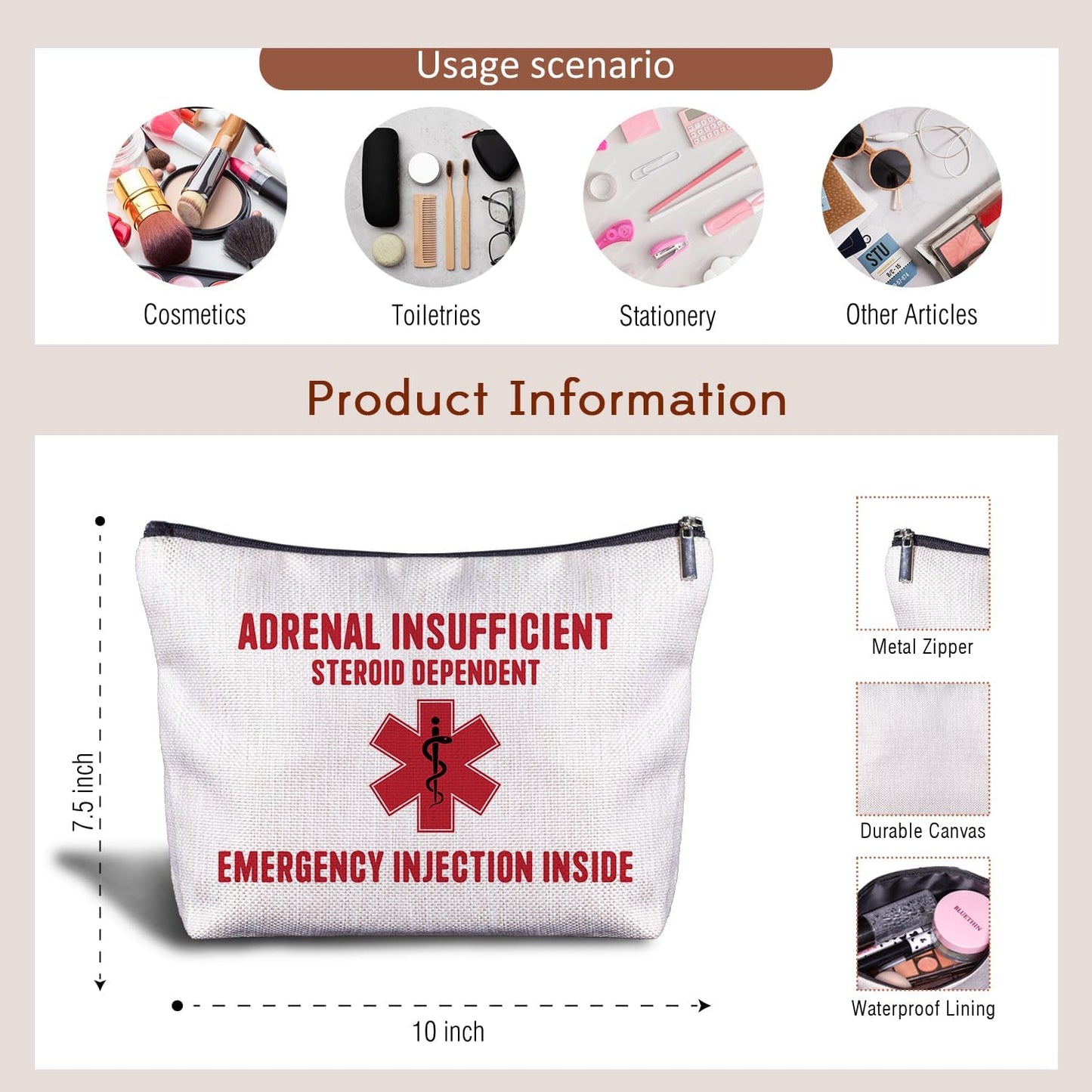 Nurse Doctor Cosmetic Bag - Doctor Nurse Gifts for Women, Nurse Small Medical Bag,Adrenal Insufficiency Makeup Bag, Emergency Makeup Bag, Emergency Injection Bag for Travel (1)