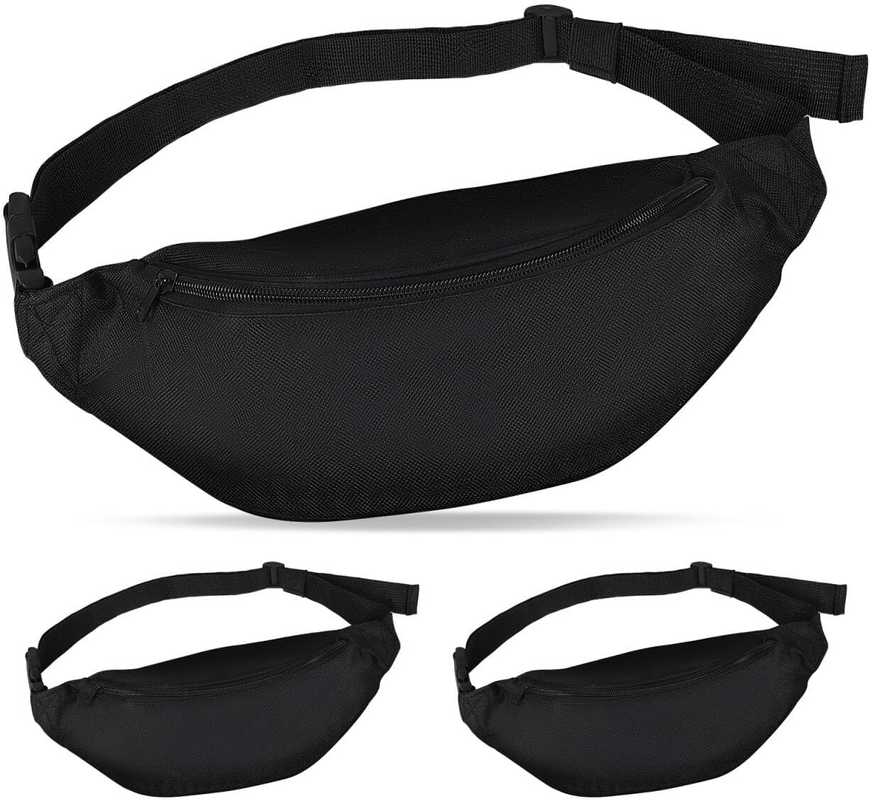 INNOLIFE Unisex Fanny Pack for Women Men, Fashion Sporty Multi-purpose 2-Zipper Waist Belt Bag Fanny Pack Adjustable Strap for Sport Hiking Traveling Passport Wallet (3, Black (Extended Strap))
