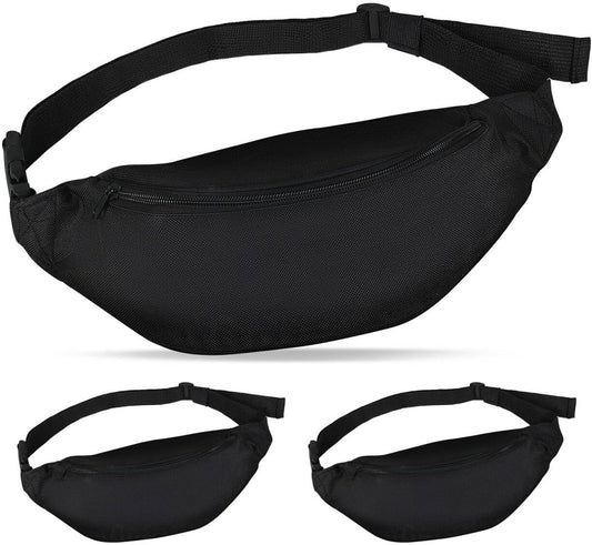 INNOLIFE Unisex Fanny Pack for Women Men, Fashion Sporty Multi-purpose 2-Zipper Waist Belt Bag Fanny Pack Adjustable Strap for Sport Hiking Traveling Passport Wallet (3, Black (Extended Strap))