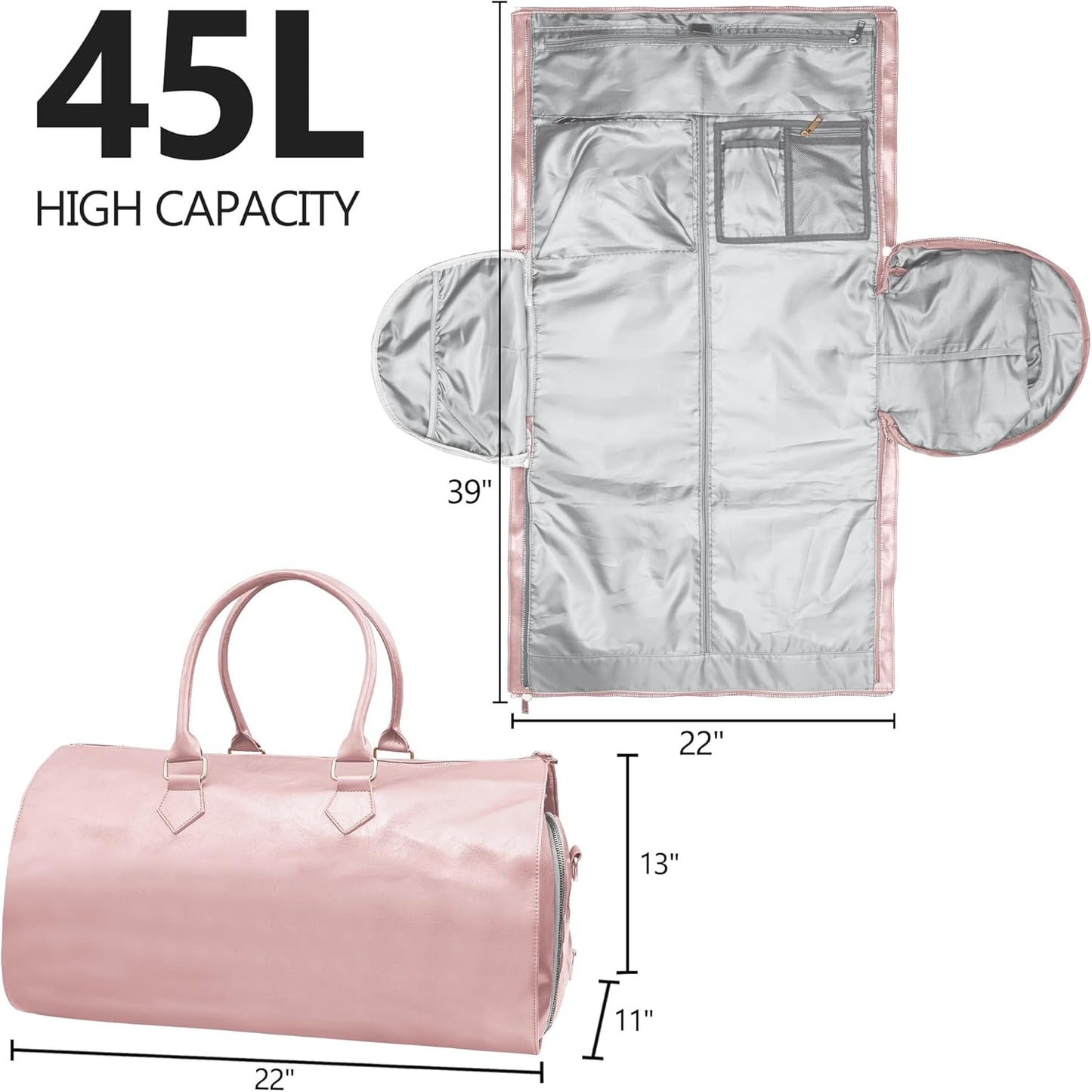Convertible Garment Travel Bag, Carry on Luggage Duffel Bag for Men Women with Shoulder Strap, 2 in 1 Hanging Suitcase Suit Business Travel Bag Expandable, Shoe Compartment(Pink)