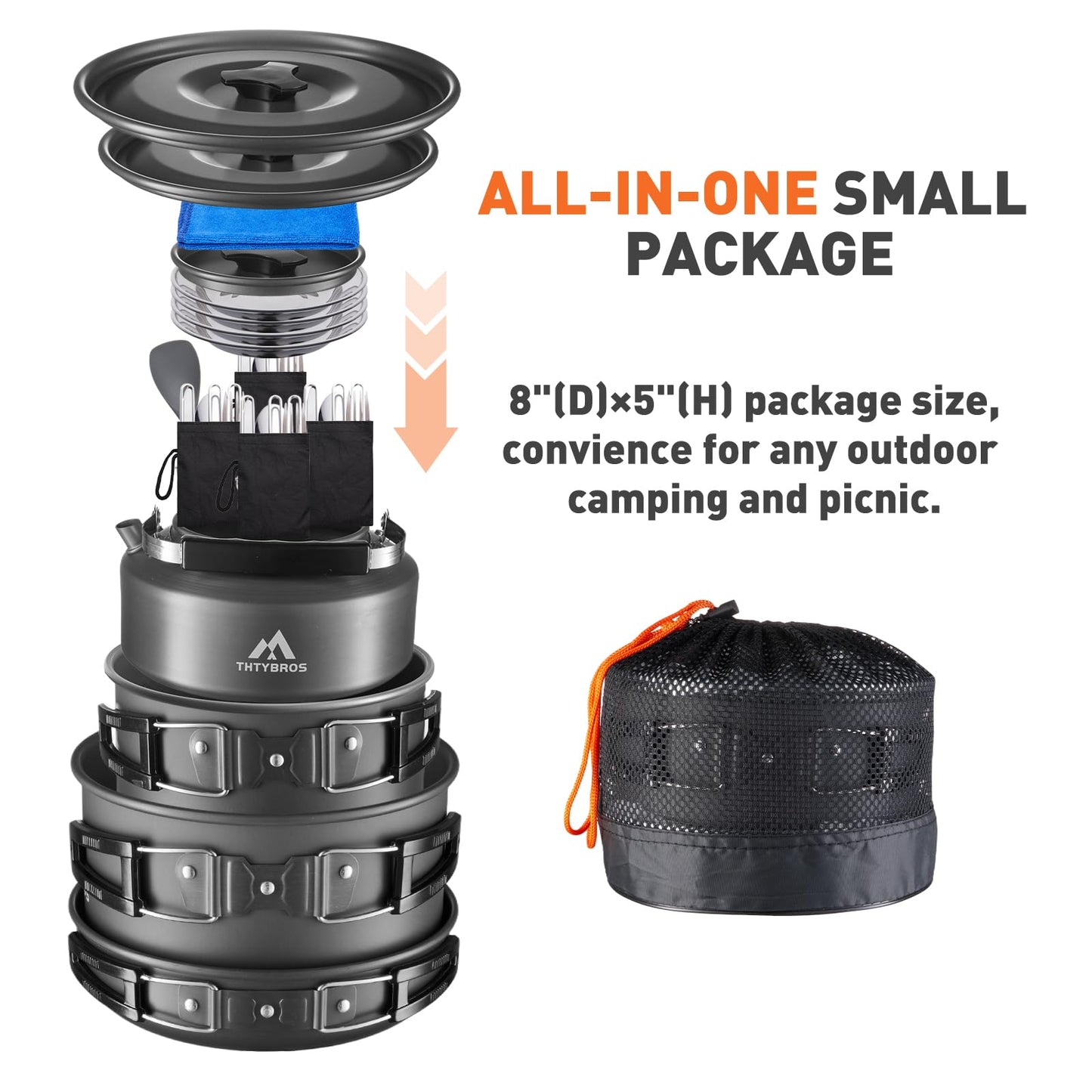 THTYBROS 27Pcs Camping Cookware Set for 4,Pots,Pan,Kettle,Tableware,Camping