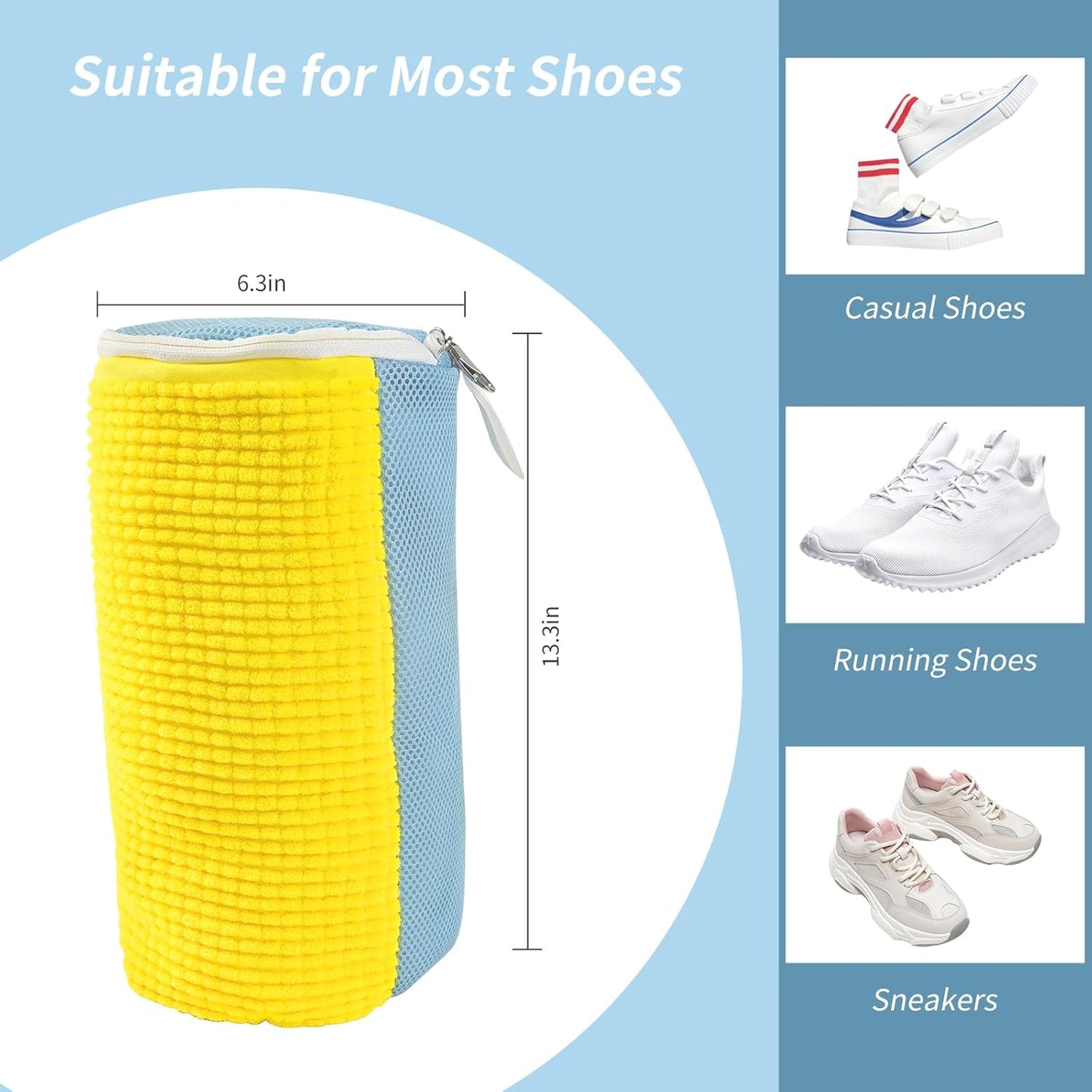 GOGOODA Shoes Was Bags for Laundry with Shoe Trees, 2 PCS Sneakers Washing Bags for Washers and Dryers, Durable Shoe Cleaning Bag for Gym, Tennis Shoes Unstain Cleaner Kit(Yellow, 2Pack)