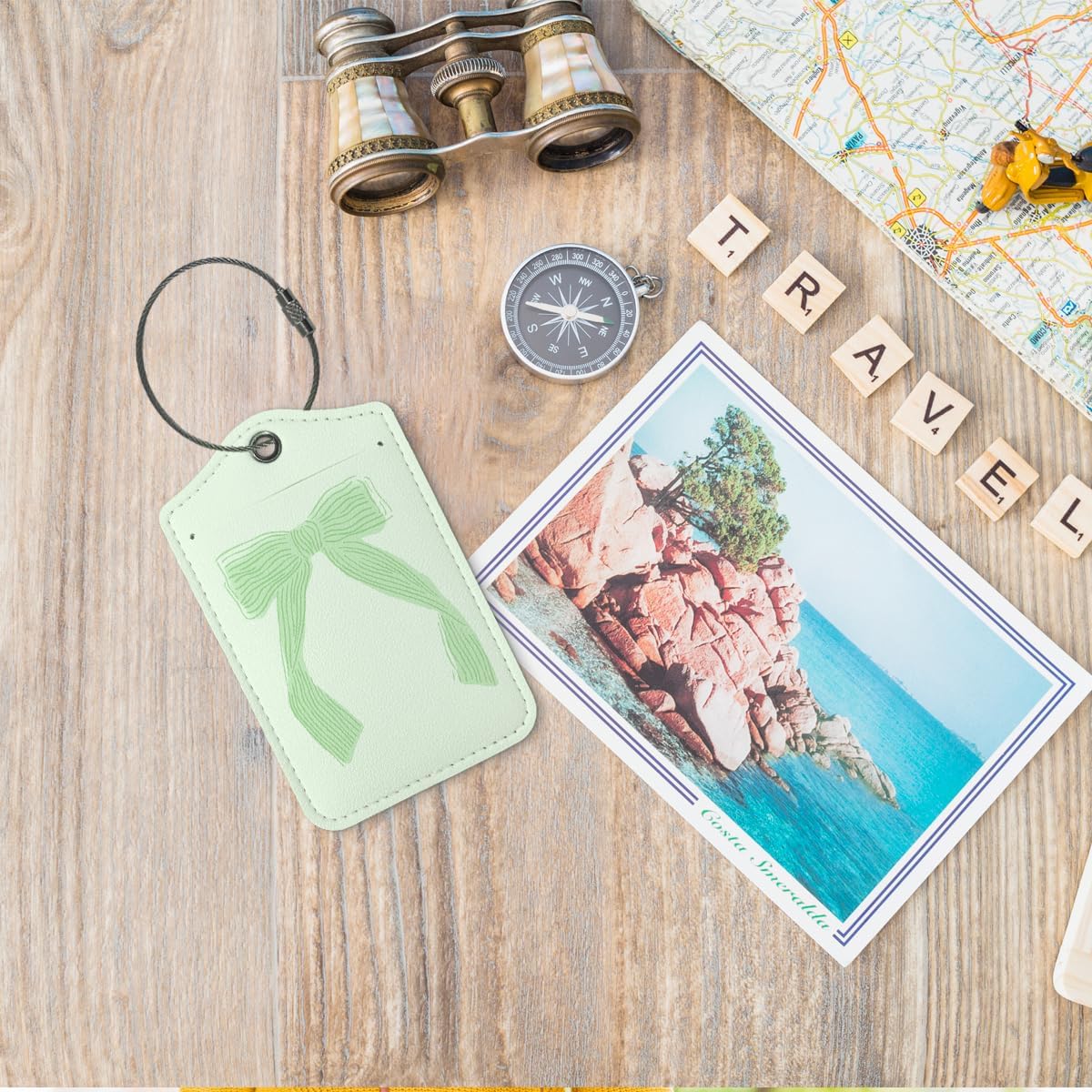 Coquette Sage Green Bow Luggage Tags for Suitcases, Sage Green Bow Cute Bag Travel Tags for Luggage for Women, Trendy 2 Pack Luggage Tag for Travel,Teen Girls Gifts Suitcase Tags