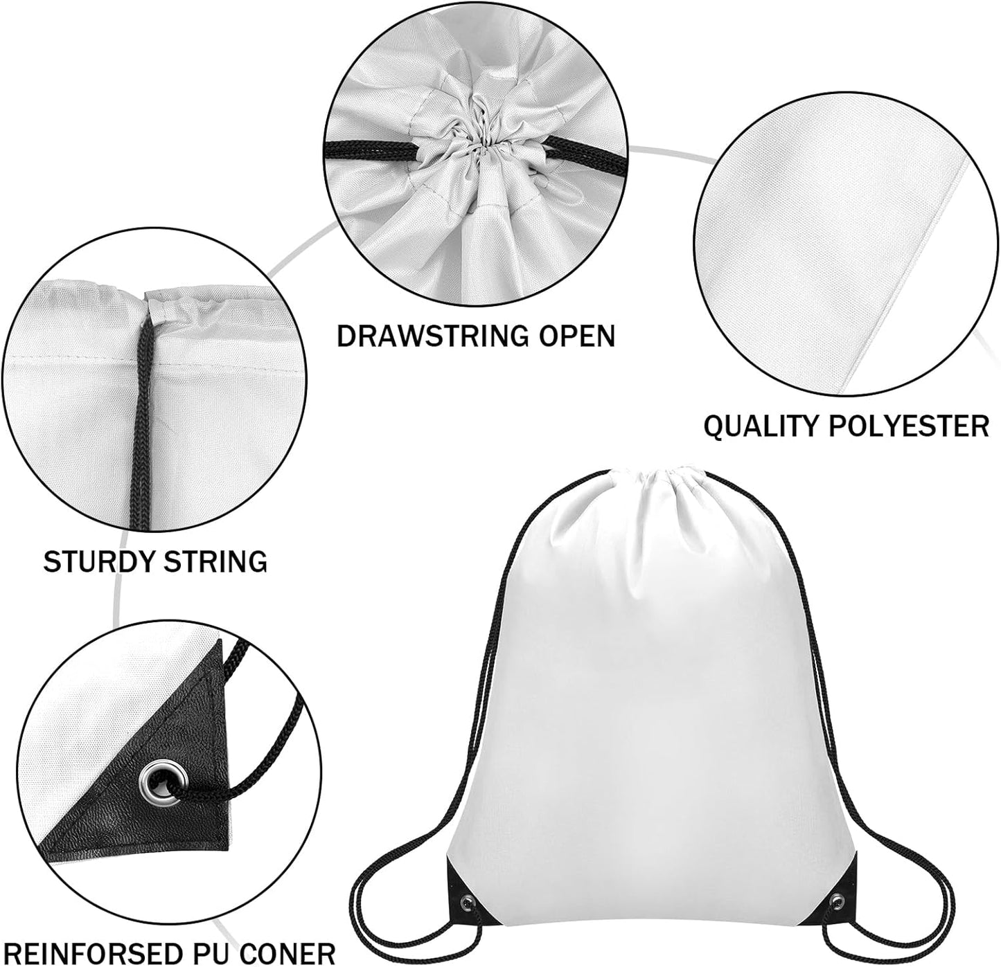 200Pcs Drawstring Backpack Bulk Cinch Sackpack Drawstring Bags Nylon for Gym Party Trip(White)