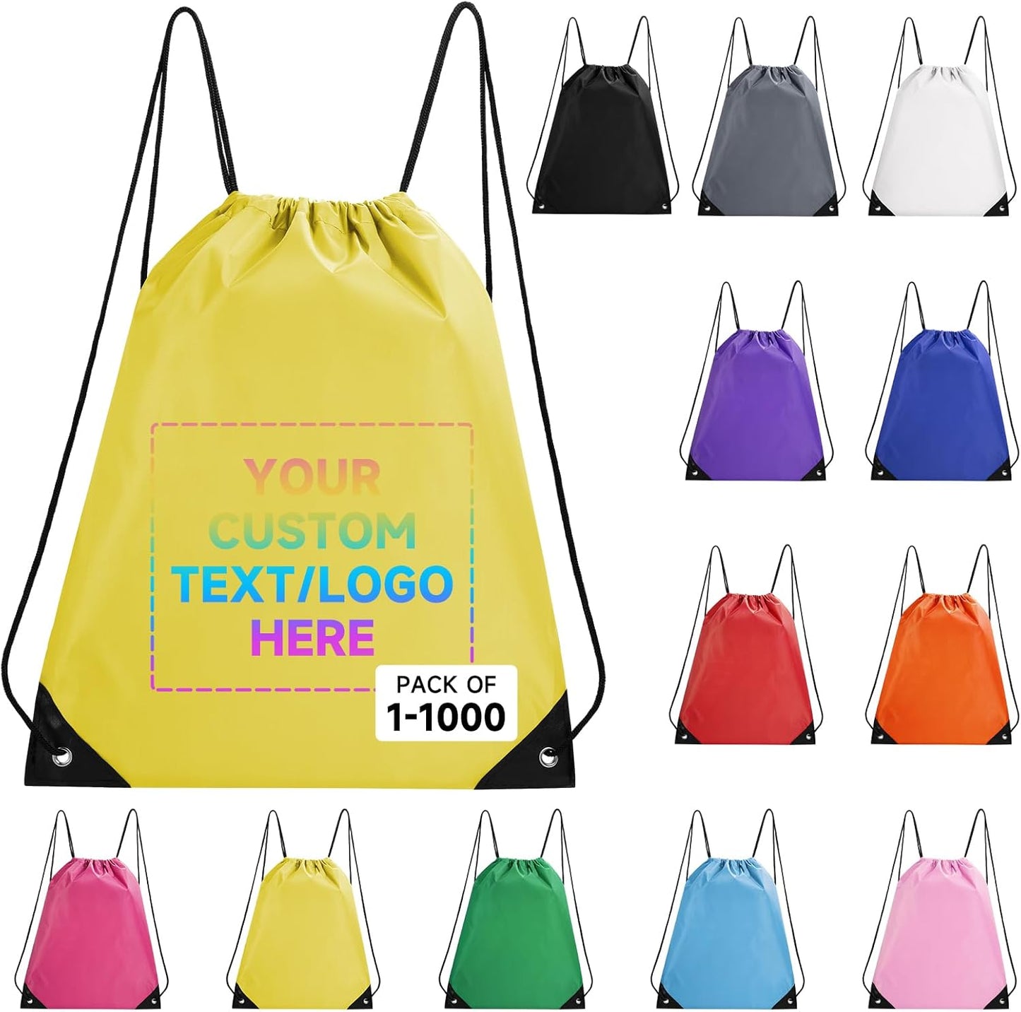 Custom Drawstring Bags With Logo, 10 Pack Personalized Text Drawstring Backpack Bulk Great for