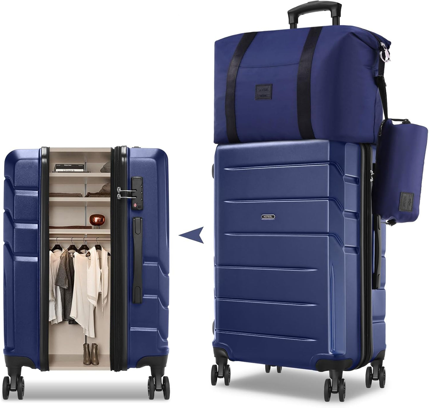 Hoteel Luggage Sets 3 Piece, 4-Yr Warranty ABS+PC Hard Shell Expandable Suitcases with Wheels, TSA Aproved Lock and Carry on Bags, Travel Suit Case Set for Men and Women, (3-Piece, Blue)