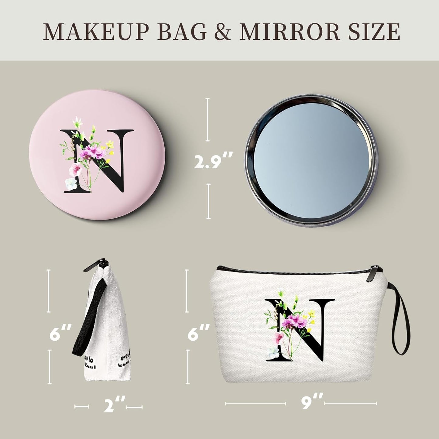 SEAMOON Bride to be Birthday Womens Unique Initial Monogram Gifts for Women Mom Personalized Travel Makeup Cosmetic Bag with Mirror Valentines Mothers Day Christmas Graduation N