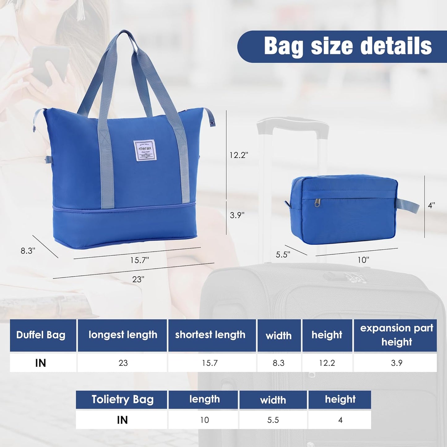 Merax Softside Luggage Set Softshell Lightweight 3 Piece Spinner Suitcase with Duffel Bag Expandable Upright Travel Luggage 22" 26" 30",Navy Blue