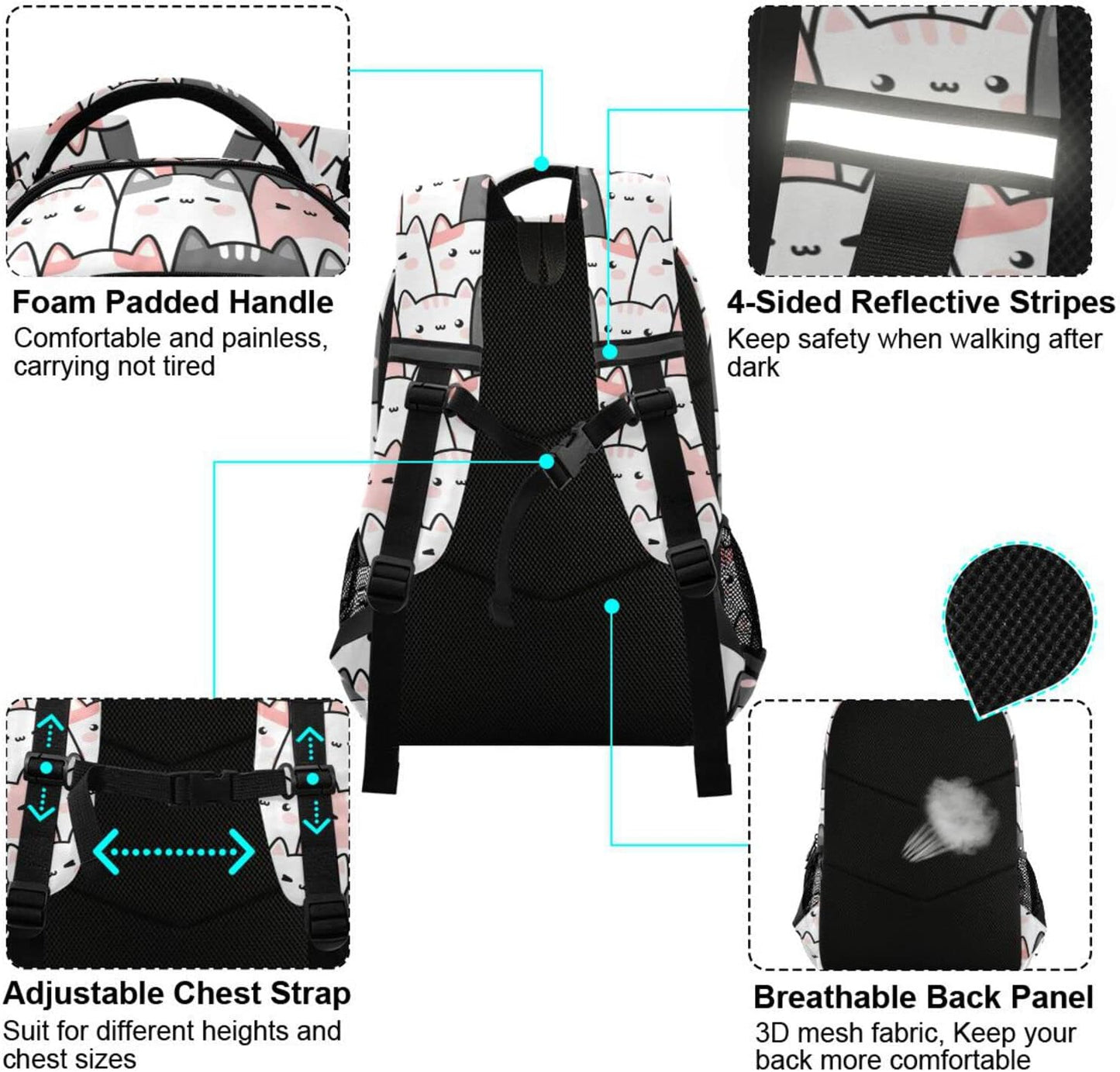 Cute Cats Kittens Backpack for Girls Boys Elementary School Bag Kids Bookbag Travel Rucksack