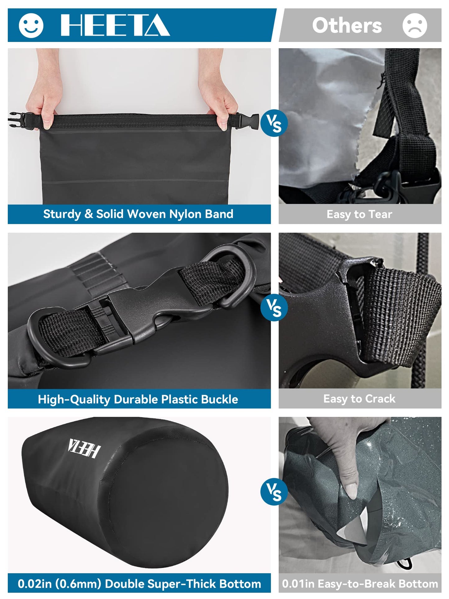 HEETA Waterproof Dry Bag for Women Men, Roll Top Lightweight Dry Storage Bag Backpack with