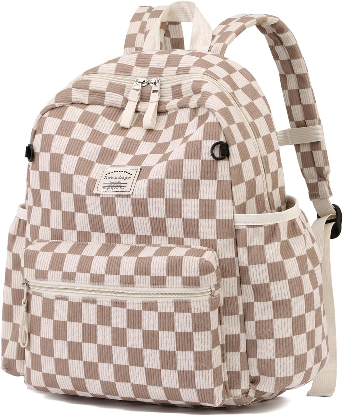 Corduroy Kids Backpack for Boys Girls Backpacks for Primary Elementary Kindergarten 6-10 (Checkered Brown, Medium (15" H Fit A4 Folder))