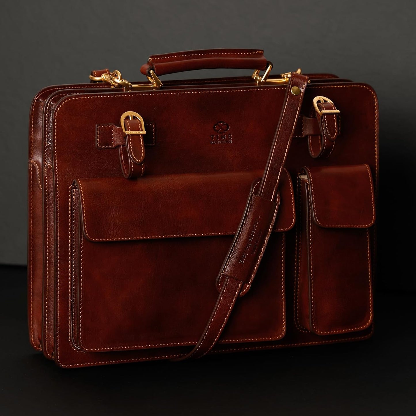 Time Resistance Leather Briefcase - Classy Bag for Men - Business and Vintage Briefcase Made in Italy