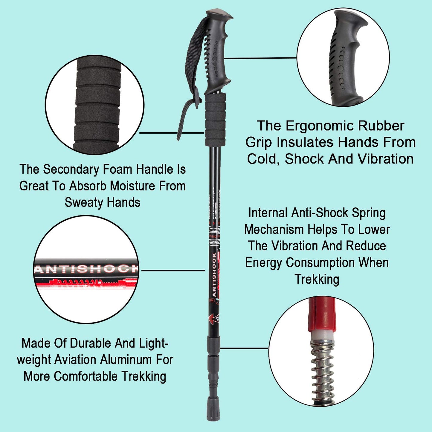 Aihoye Trekking Poles, Collapsible Lightweight Shock-Absorbent Hiking Walking Sticks Adjustable