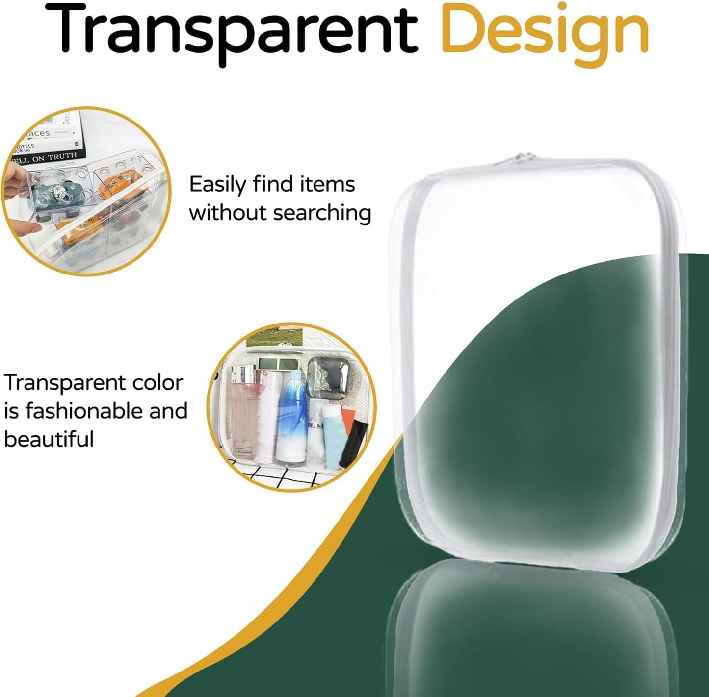 3PCS Clear Hard Plastic Zipper Case, Double Zippers Hard Pouch, Portable Travel Organizer Bin Clear