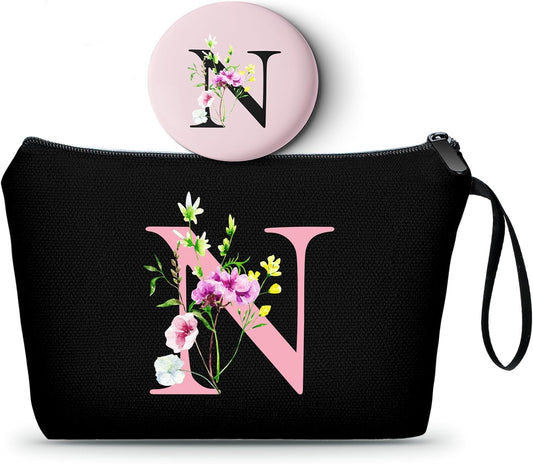 SEAMOON Bride to be Birthday Womens Unique Initial Monogram Gifts for Women Mom Personalized Travel Makeup Cosmetic Bag with Mirror Valentines Mothers Day Christmas Graduation N