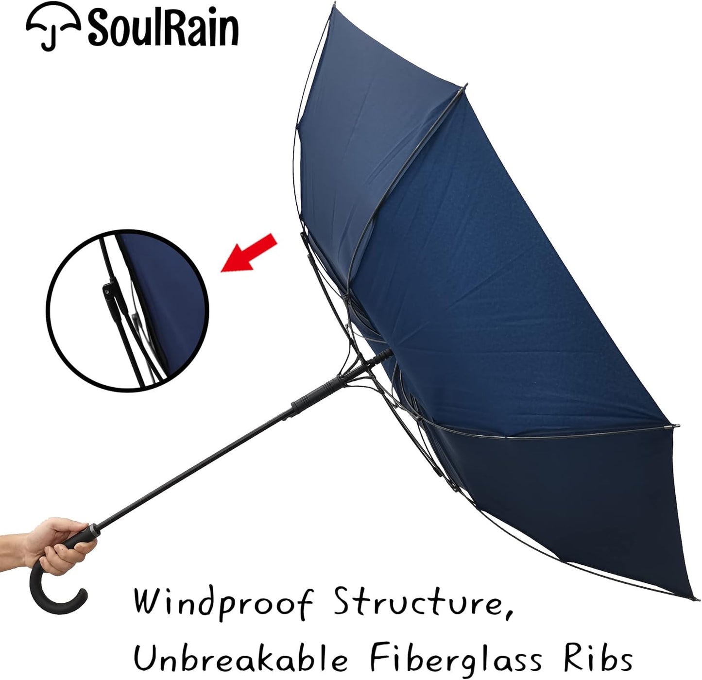 SoulRain 50 Inch Large Stick Umbrella Windproof Automatic Open Oversized J Handle Umbrellas for Men and Women Unbreakable Strong Travel Golf Umbrella