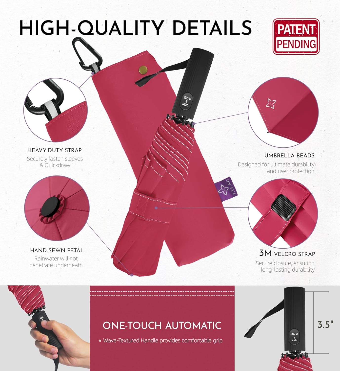 Compact Travel Windproof Umbrella, 43" Auto open/close Folding Quick Dry Umbrellas for Rain, Lightweight Portable Small for Backpack Car, less force to Fold for Women Men Kids, TSA Approved