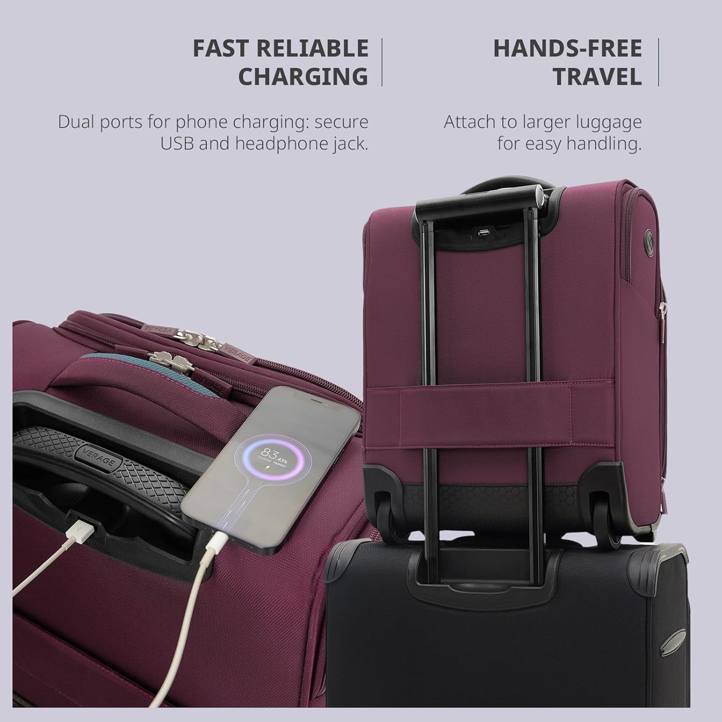 Verage Carry On Underseat Luggage with 2 Wheels & USB Port, 16 Inch Wheeled Spinner Bag Carry-on Luggages for Airlines, Lightweight Suitcase Men Women, Pilots and Crew (Upgrade-16-Inch)