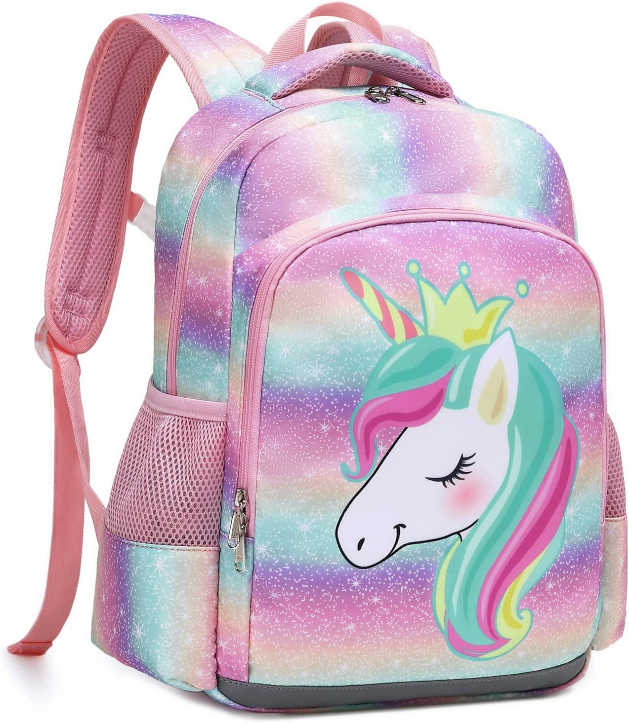 Octsky Unicorn Backpack for Girls, Kids Preschool Backpacks Cute Lightweight With Chest Strap and Lunchbox (Rainbow)