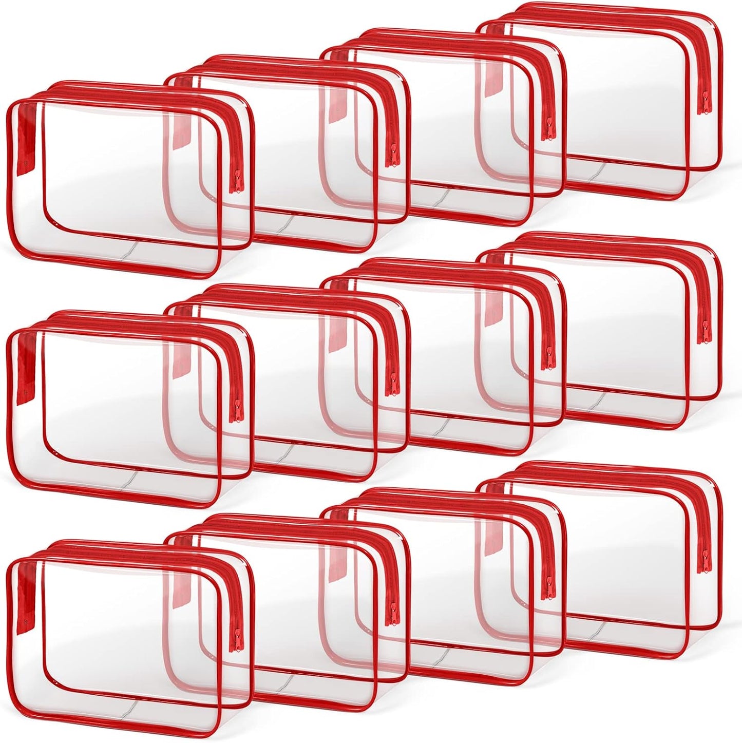 TISRATOK 12 PCS Clear Makeup Bag for Women with Zipper, TSA Approved Toiletry Pouch, Cosmetic Bag