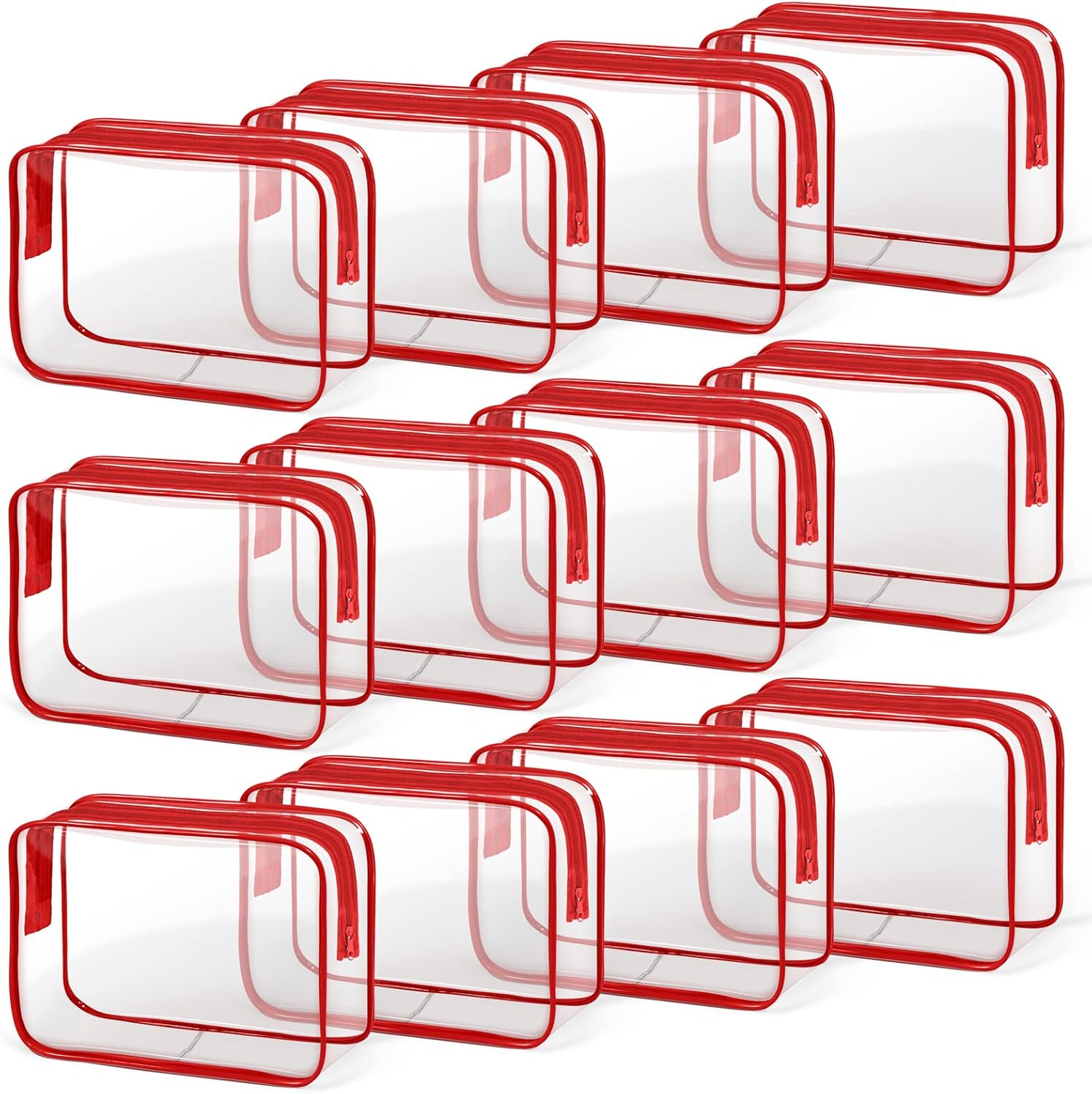 TISRATOK 12 PCS Clear Makeup Bag for Women with Zipper, TSA Approved Toiletry Pouch, Cosmetic Bag