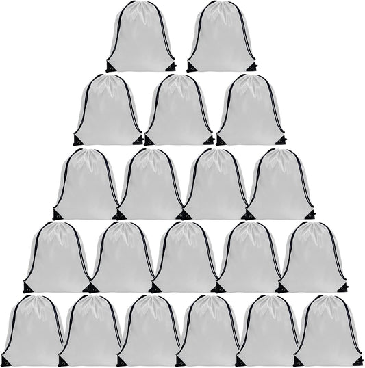 GoodtoU Drawstring Backpack Bulk, 20 Pcs Draw String Bags Cinch Bag Gym Sackpack for Women & Men, White