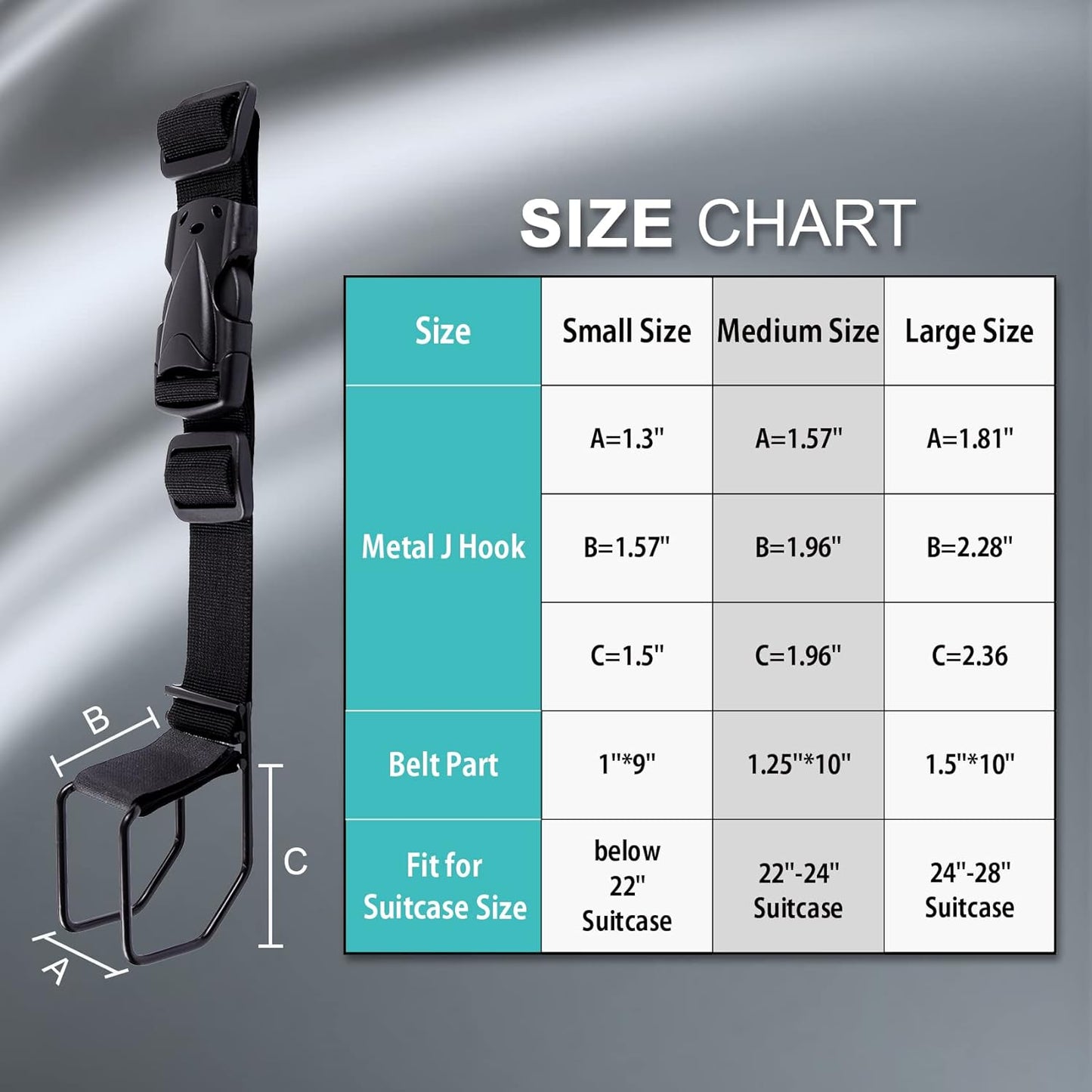J Hook Luggage Strap Add a Bag Hook Hanger Strap, Adjustable attaches Briefcase Together (Black-Normal Size)