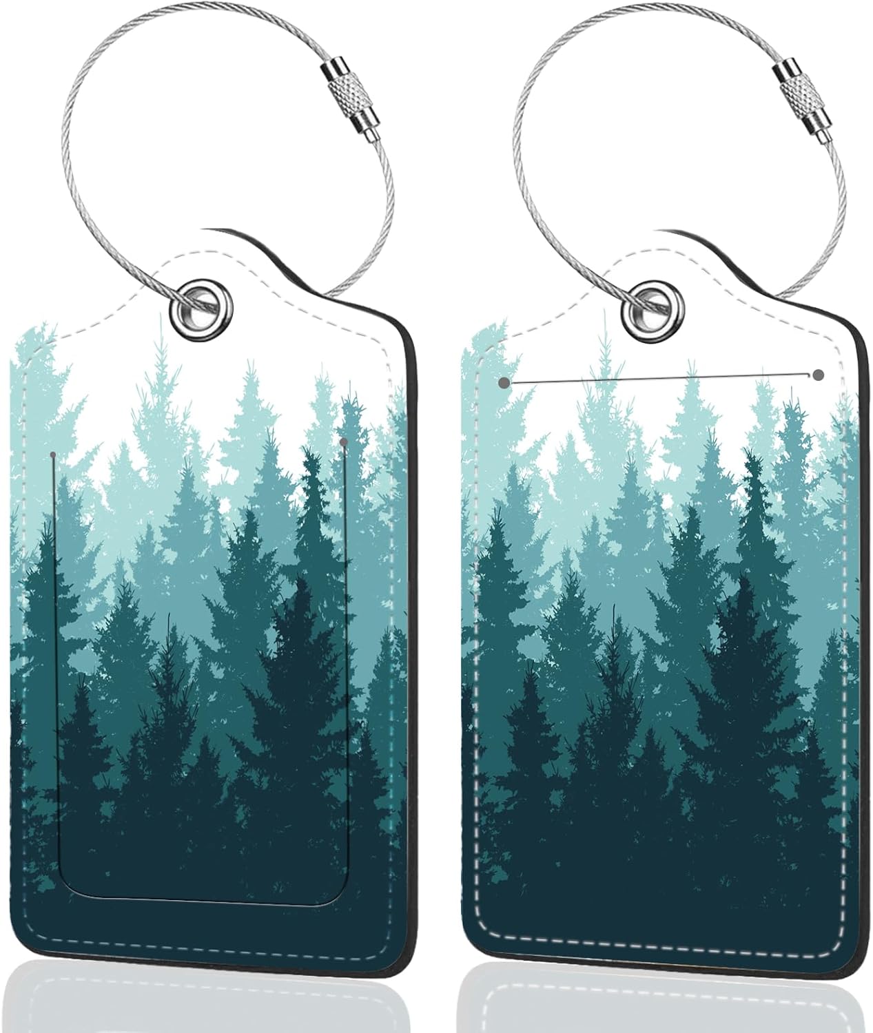 2Pack Luggage Tags for Suitcases, Cute Unique Pu Leather Cruise Luggage Tag with Privacy Cover ID Label Address Card and Metal Ring Suitable for Women Men Kids Travel Bag Green Forest