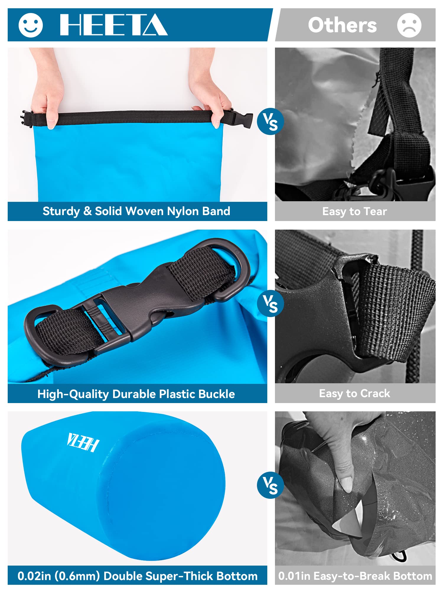 HEETA Waterproof Dry Bag for Women Men, Roll Top Lightweight Dry Storage Bag Backpack with