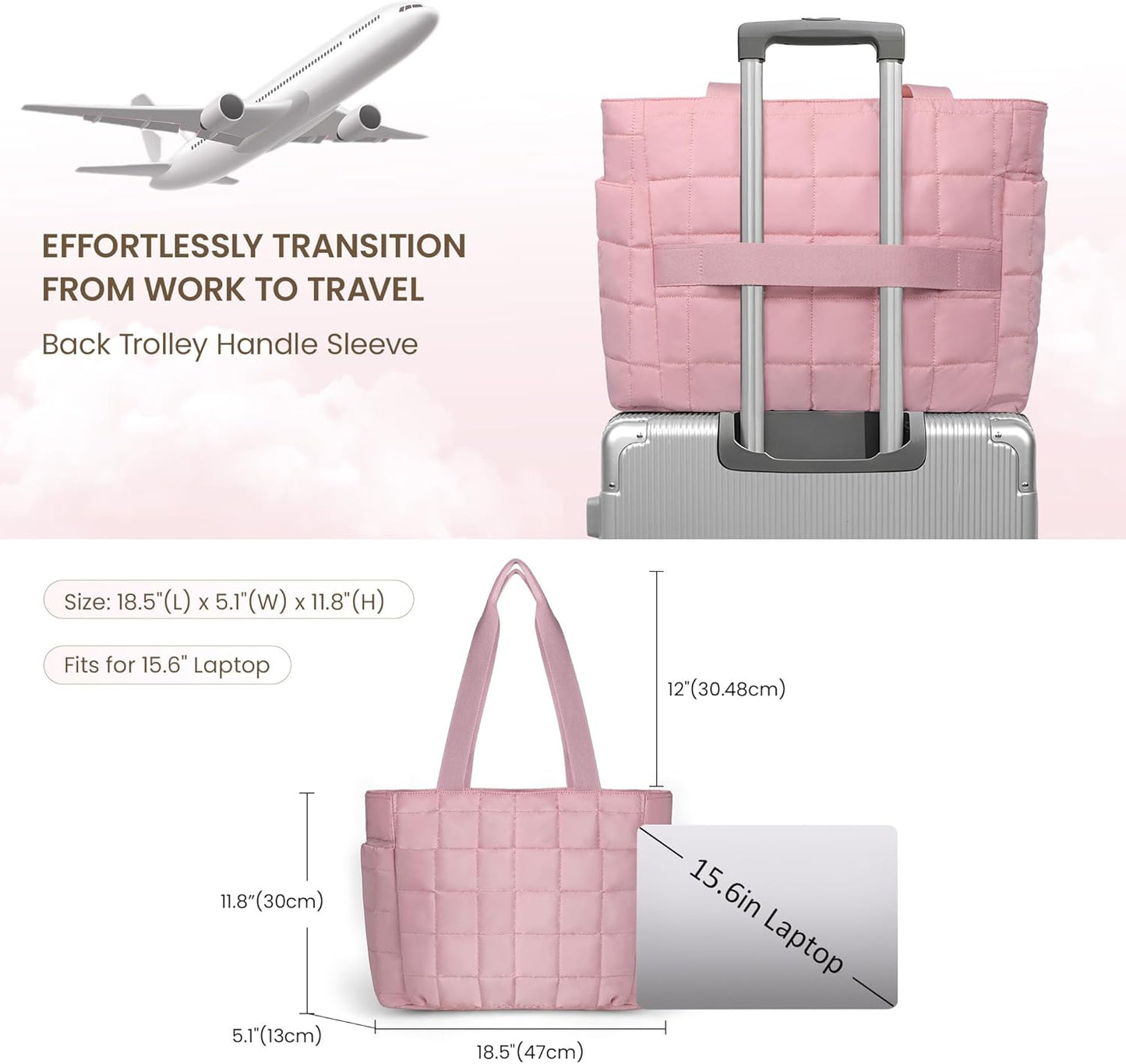 befen Laptop Tote Bag for Women Work, Travel Tote Bags Nurse Puffer Quilted Handbags, Lightweight Waterproof Beach Purse