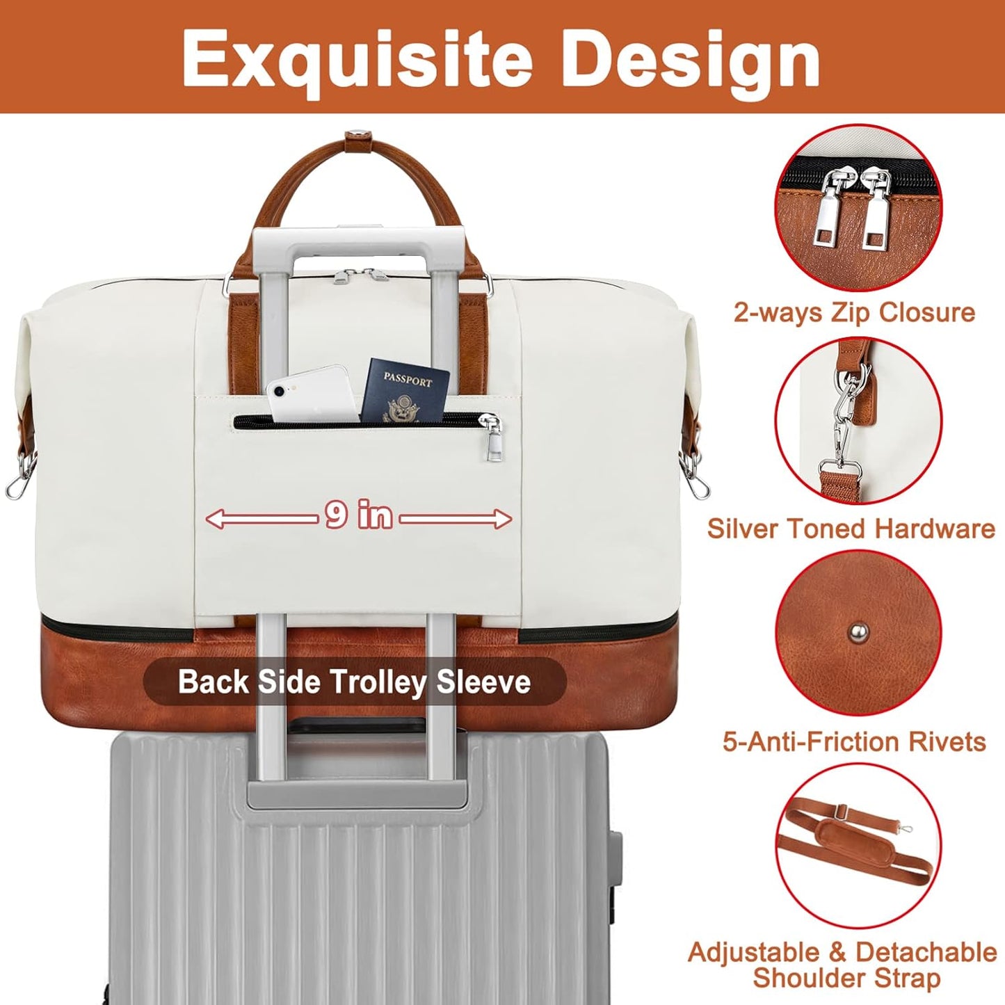Travel Weekender Bag for Women, Overnight Bag with Shoe Compartment Oversized Travel Duffel Bag Carry On Tote 21"