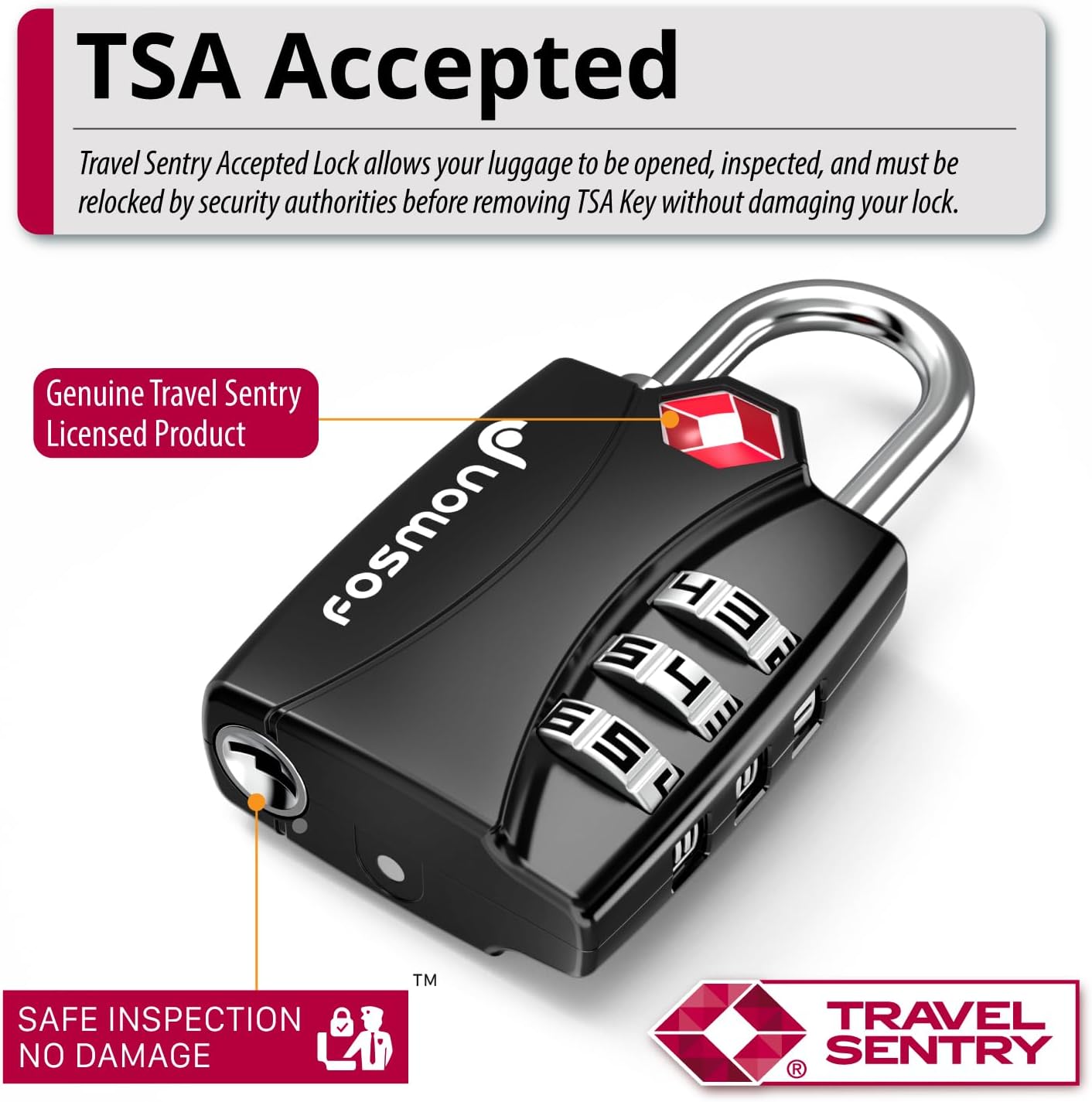 Fosmon TSA Approved Locks for Luggage. Suitcase Locks with Open Alert Indicator, 3 Digit