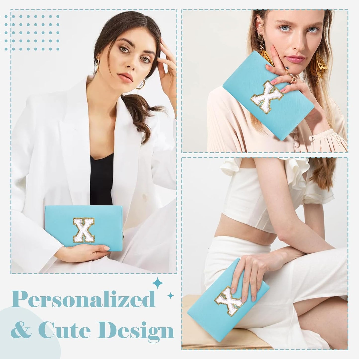 Small Personalized Initial A-Z Preppy Patch Makeup Bag,PU Chenille Letter Travel Cosmetic Pouch