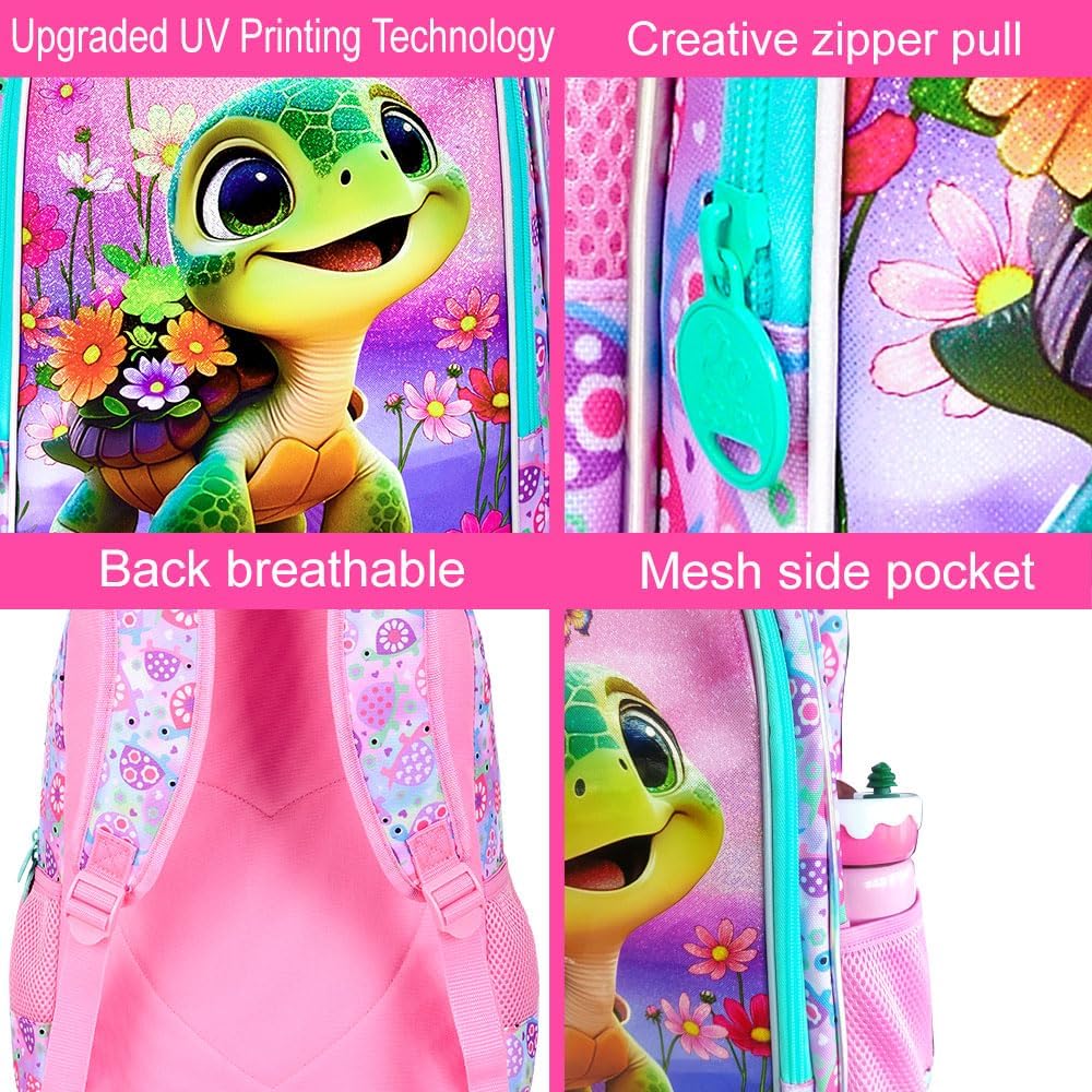 AGSDON 3PCS Kids Backpack for Girls, 16" Preschool Elementary Water Resistant School Bag, Girl Backpacks Set with Lunch Box Pencil Case