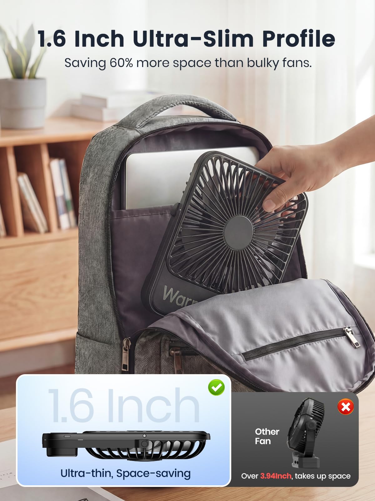 Warmco D3 10000mAh Portable Travel Fan 7-inch, Up to 24H Runtime