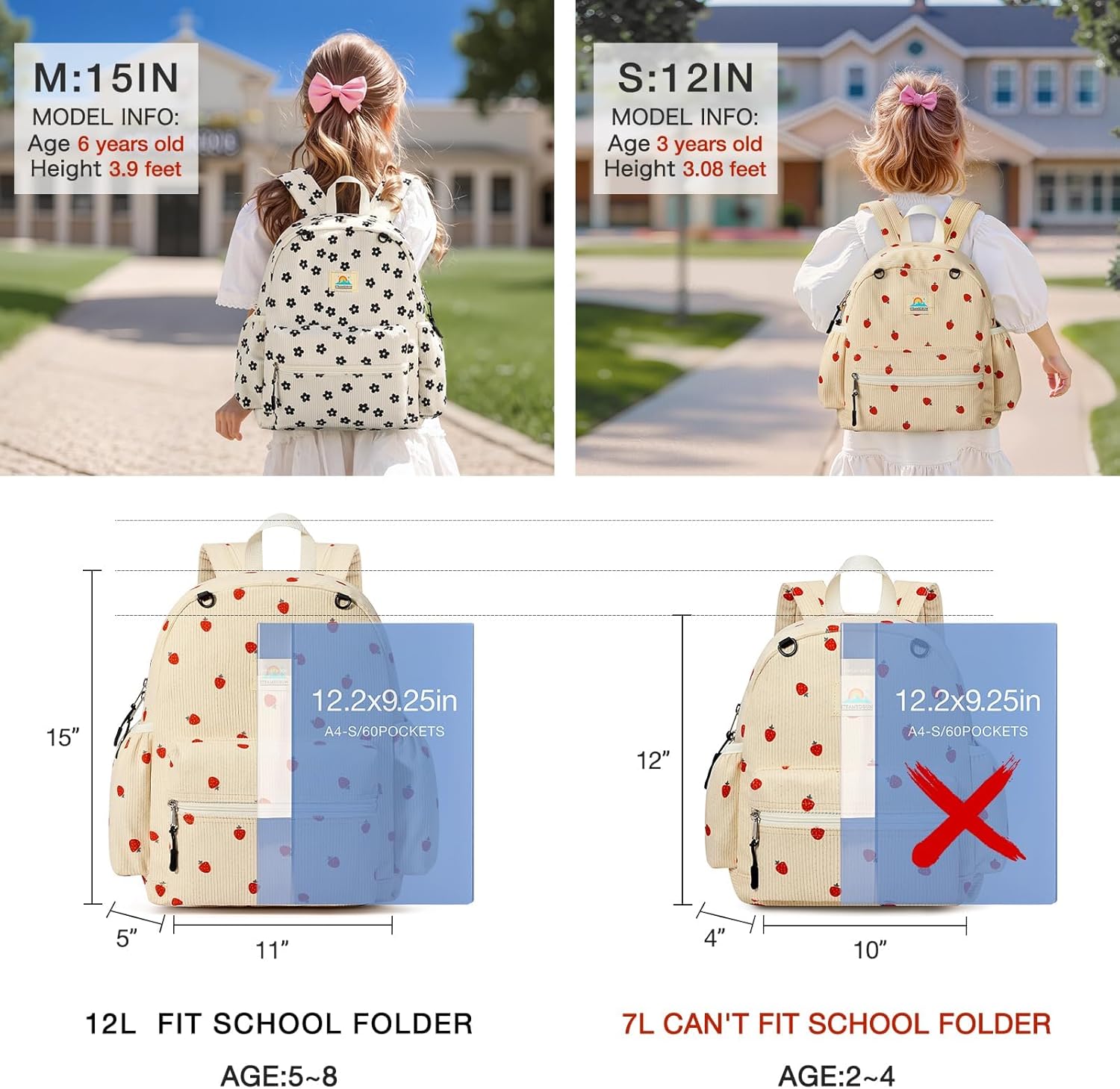 STEAMEDBUN Corduroy Kids Backpack for Girls and Boys 5-8: Girls Backpack for Elementary