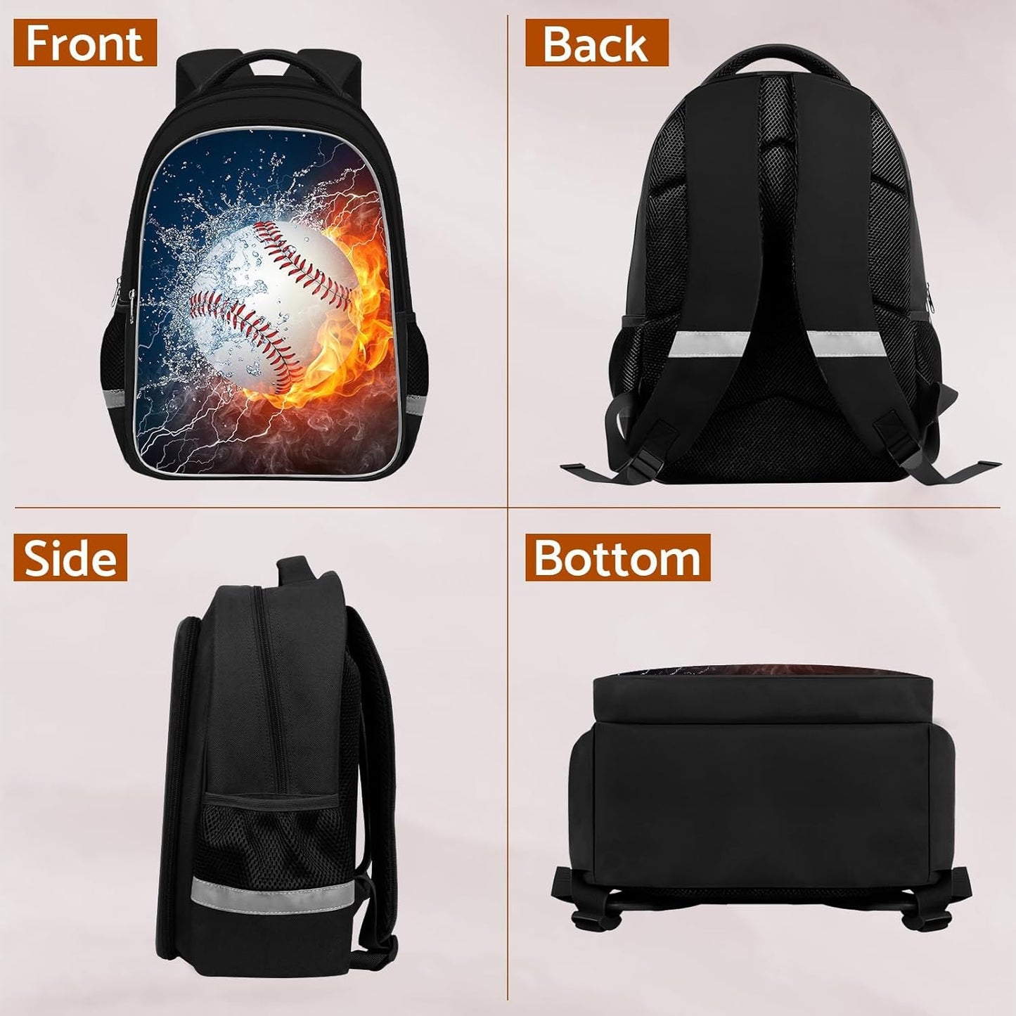 School Backpack for Boys - Baseball Boys Backpack for Kids Children Elementary Middle School - 17 Inch Sport Bookbag Travel Back Pack for Ages 6-14