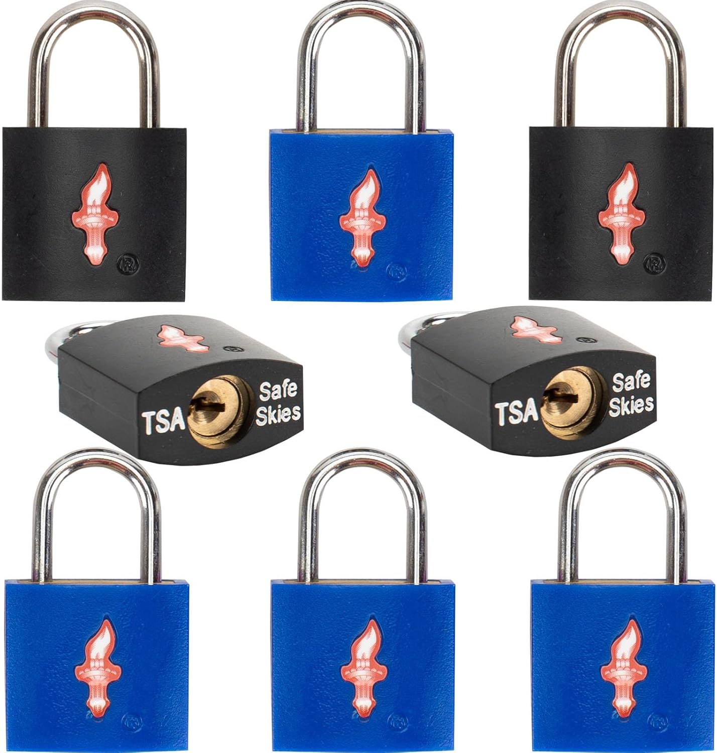 8 Pack 11/12 Inch Wide TSA Luggage Lock for Luggage, Suitcases & Gun Cases - Solid Brass Security Lock with Colored Shell (8 Colors: Black/Blue)