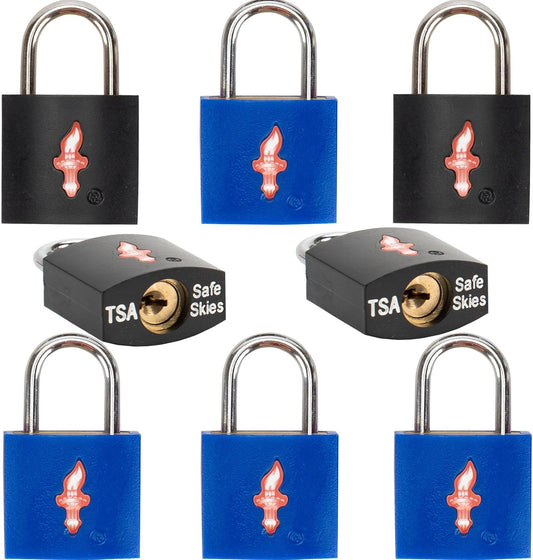 8 Pack 11/12 Inch Wide TSA Luggage Lock for Luggage, Suitcases & Gun Cases - Solid Brass Security Lock with Colored Shell (8 Colors: Black/Blue)