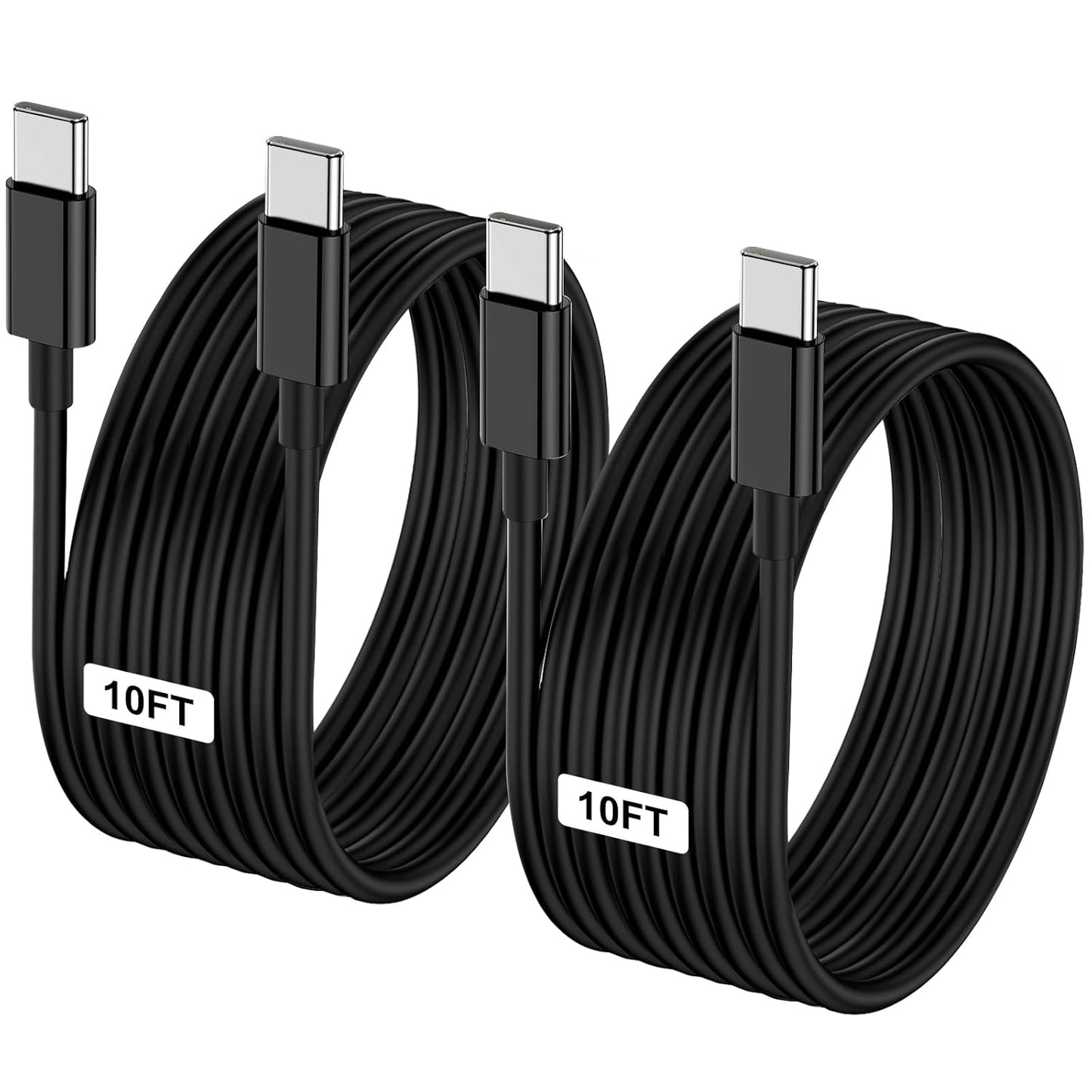 2-Pack Black 10FT 60W USB C to USB C Cable, Type C Fast Charging Cable for iPhone Air 17 16e 16 15 Pro Plus Pro Max，for Galaxy S25/S24, for iPad Pro/Air/mini, for MacBook Pro/Air and More