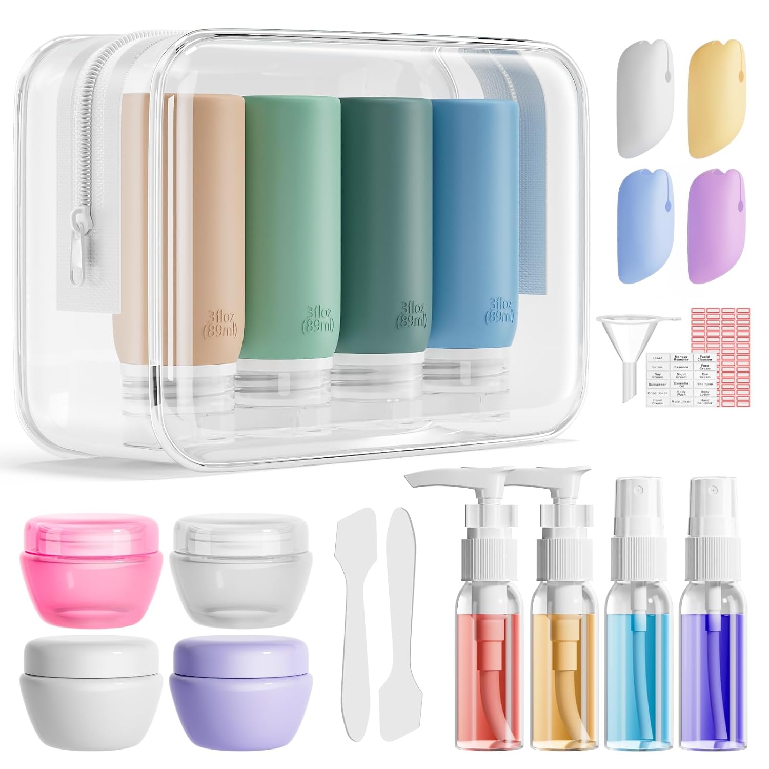 Muslish 21 Pack Travel Bottles for Toiletries, Leak-Proof TSA Compliant Silicone Travel Size