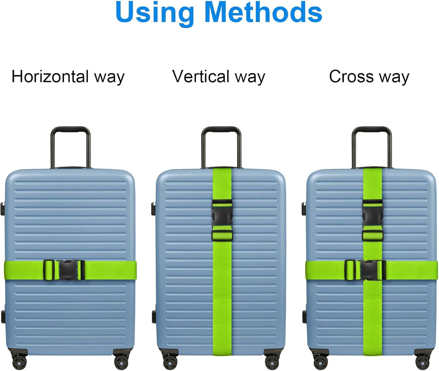 4 Pack Luggage Straps for Suitcases TSA Approved, Travel Belt, Suitcase Strap, by Hiuysid (Green)
