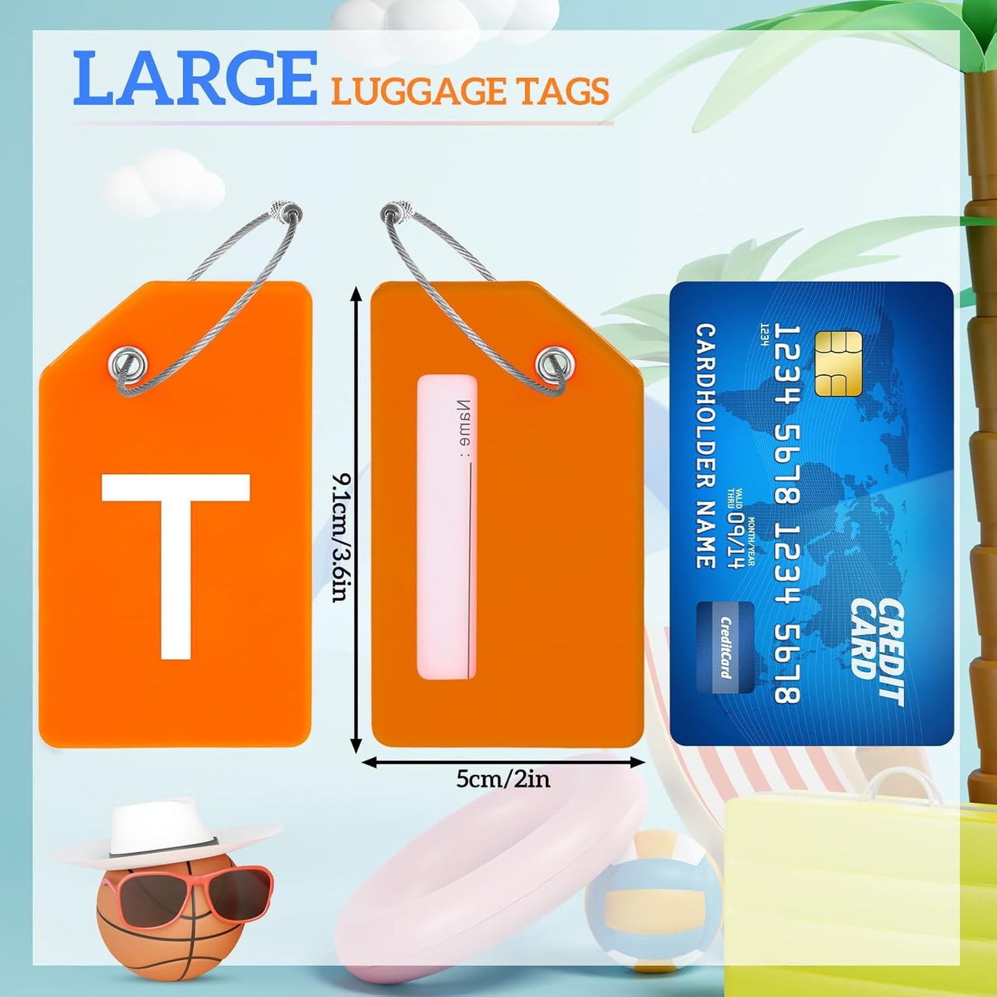 8 Pcs Initial Letter A-Z Luggage Tags Silicone Suitcase Instrument Tag with Name Card and Stainless Steel Loop(Letter T,Orange)